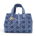 DIOR MEDIUM BLUE TWEED TOUJOURS BAG WITH WHITE CANNAGE MOTIF