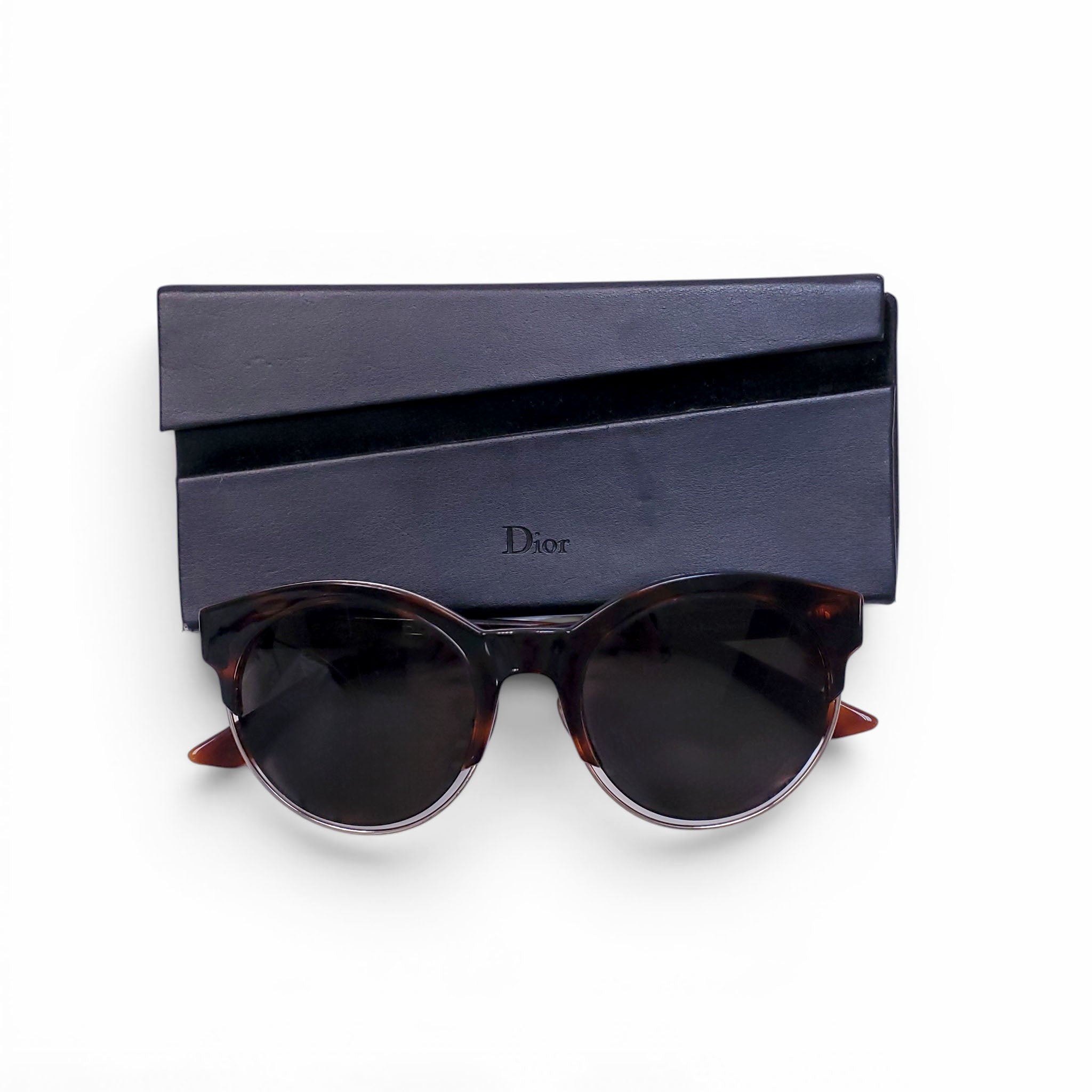 DIOR ROUND METAL SUNGLASSES WITH TORTOISE DETAIL