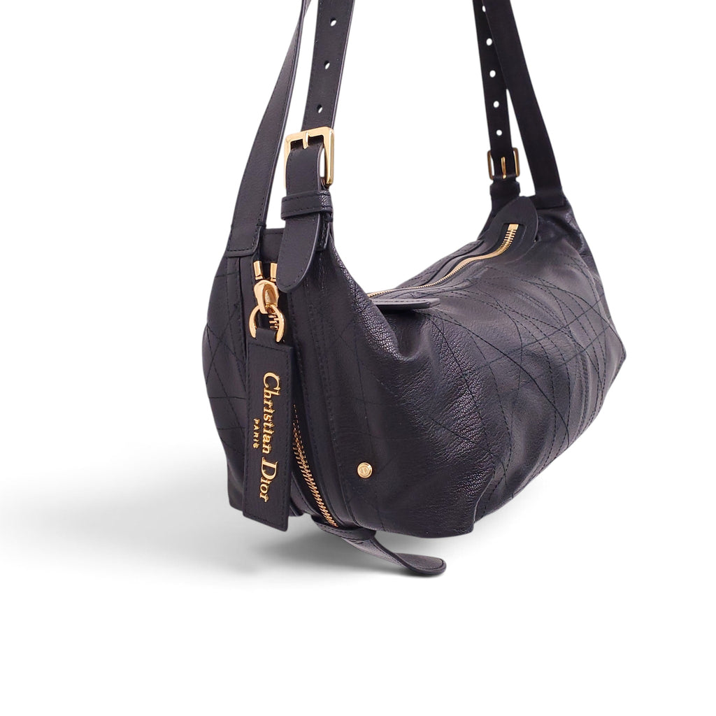 DIOR SMALL D-JOURNEY BLACK LEATHER BAG