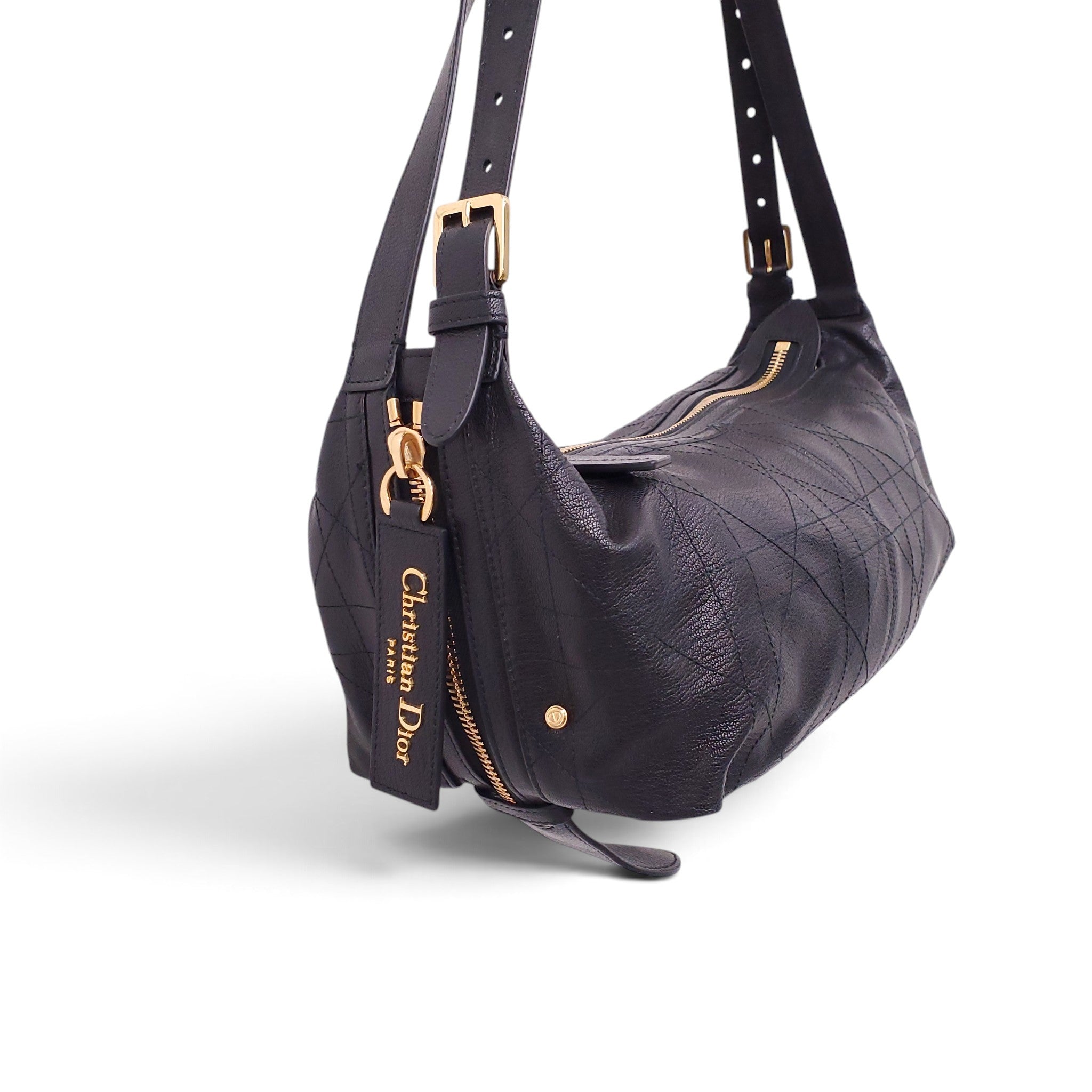 DIOR SMALL D-JOURNEY BLACK LEATHER BAG