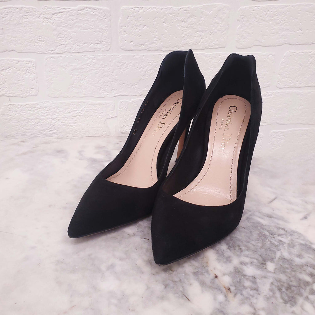 DIOR SUEDE HEELS WITH GOLD HEART - SIZE 35