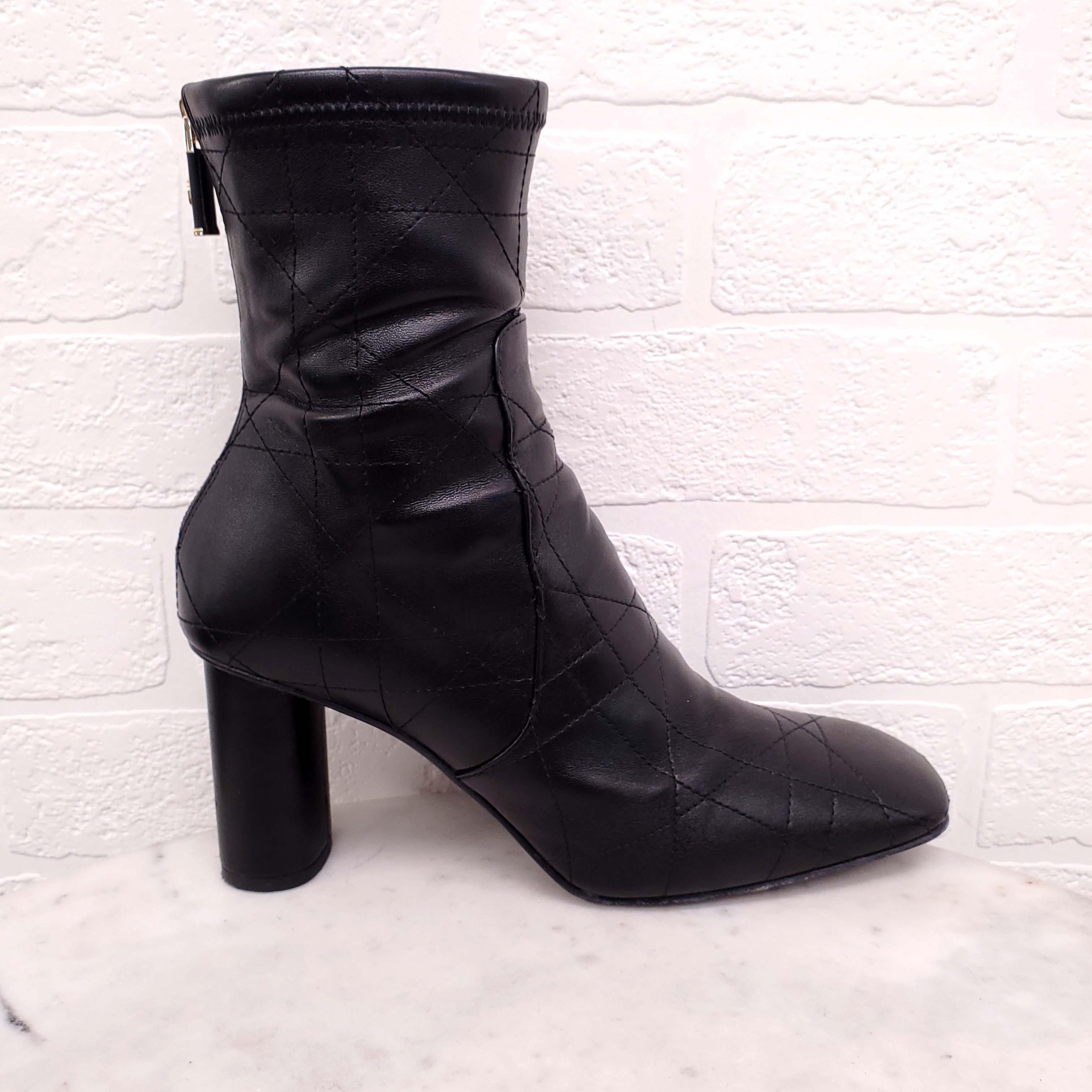 CHRISTIAN DIOR 'LADY DIOR' BLACK BOOTS - SIZE 36.5