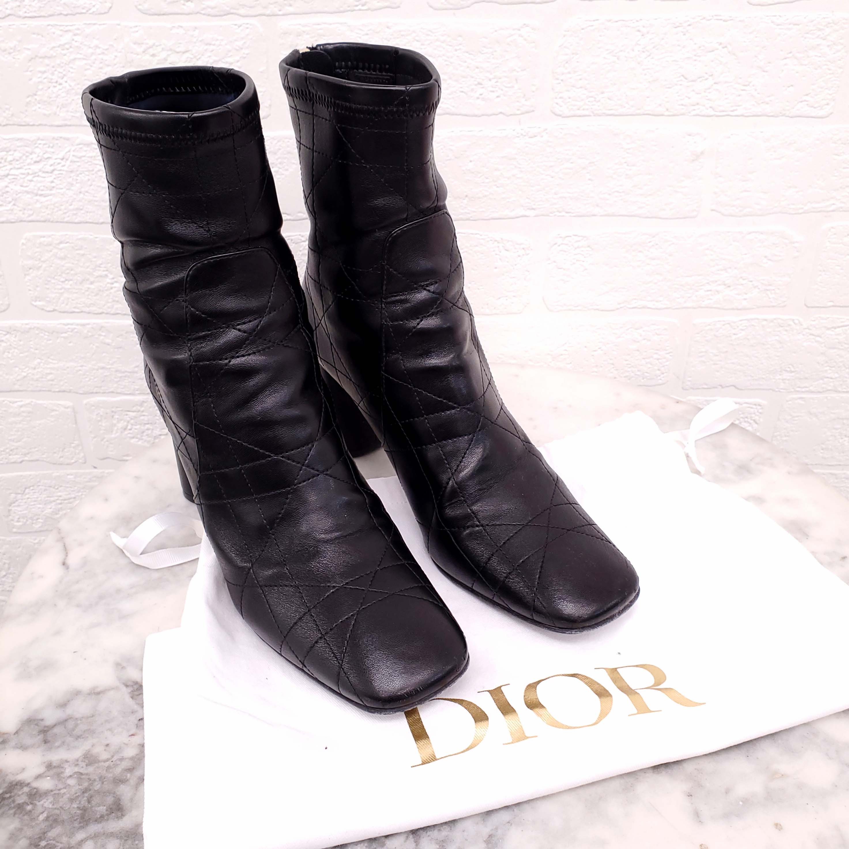 CHRISTIAN DIOR 'LADY DIOR' BLACK BOOTS - SIZE 36.5