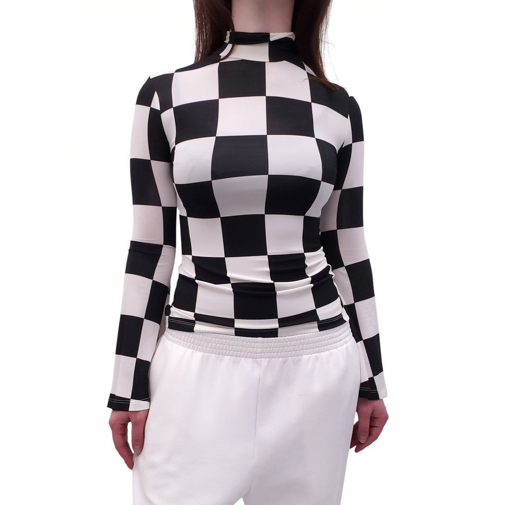 DODO BAR OR BLACK AND WHITE CHECK LONG SLEEVE TOP - SIZE 40