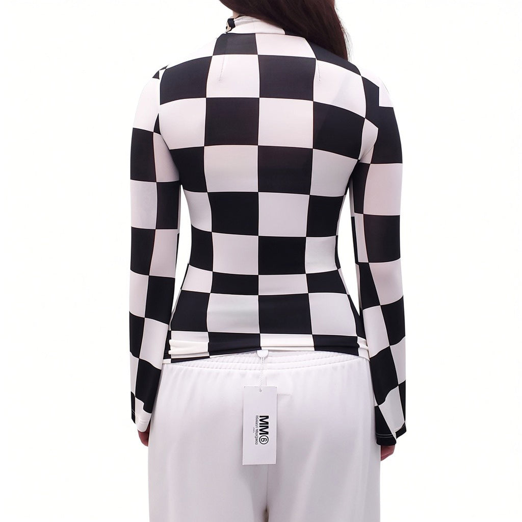 DODO BAR OR BLACK AND WHITE CHECK LONG SLEEVE TOP - SIZE 40