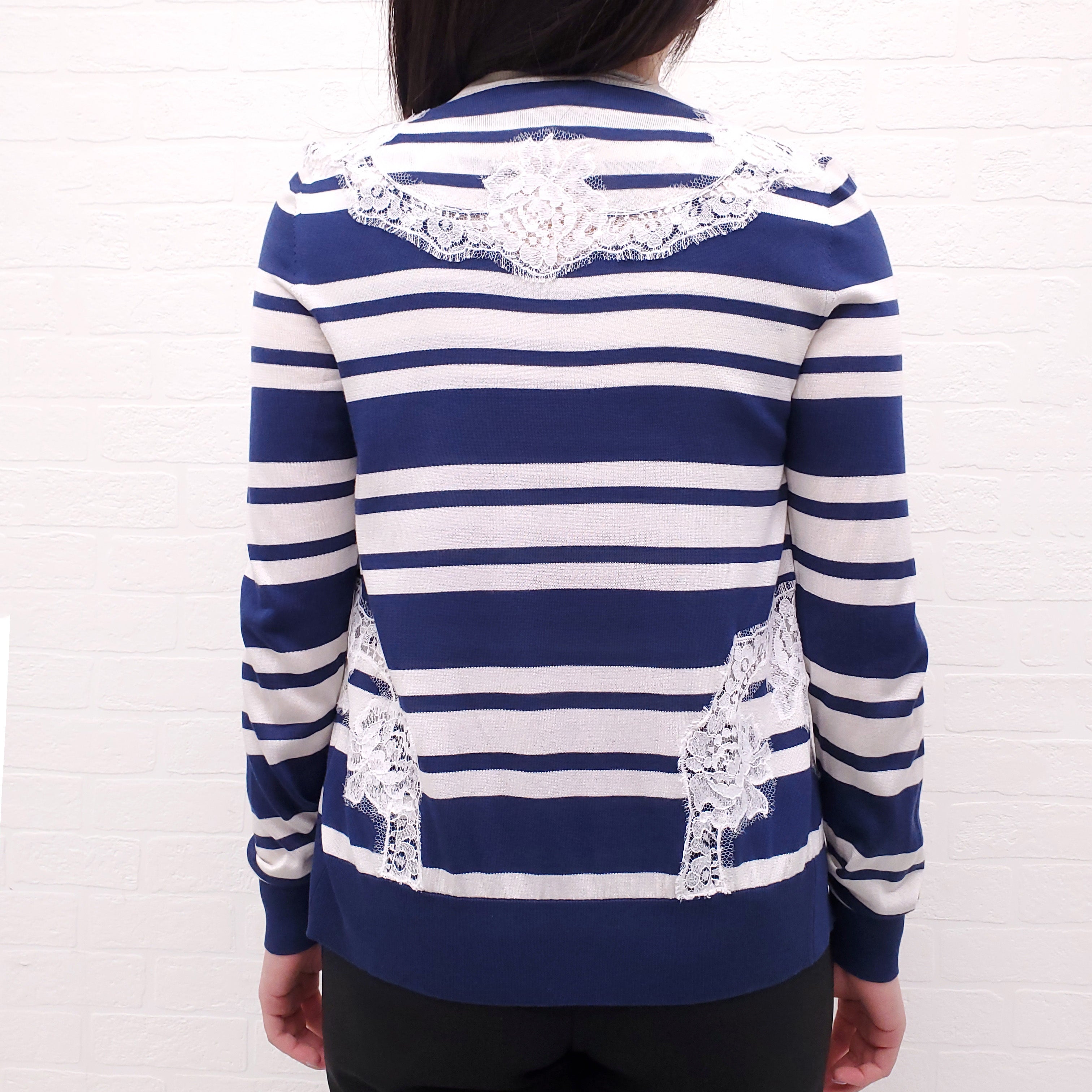 DOLCE AND GABBANA STRIPED AND LACE 2-PIECE CARDIGAN SET -  SIZE 38