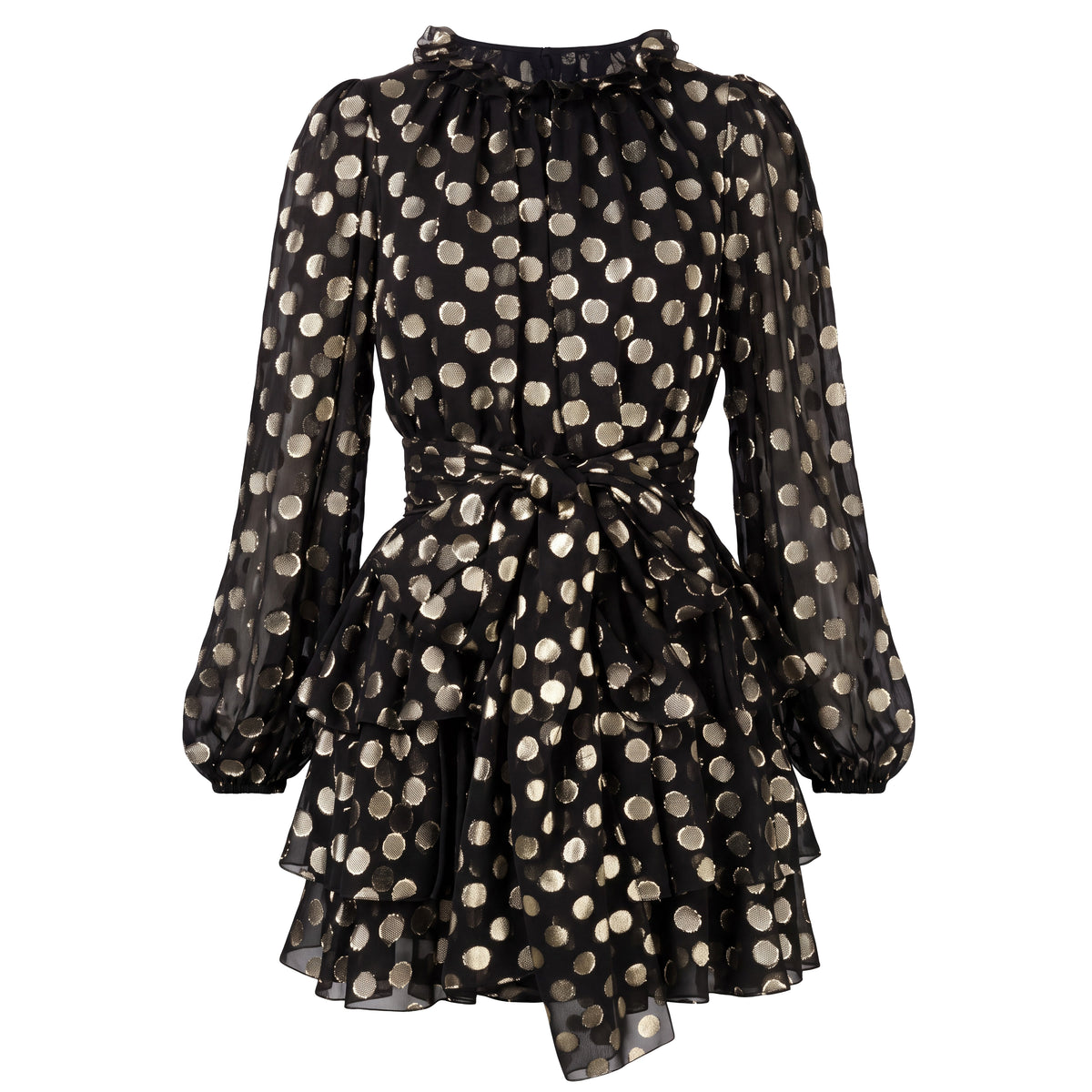 DOLCE & GABBANA BLACK AND GOLD POLKA DOT LONG SLEEVE DRESS - SIZE 40
