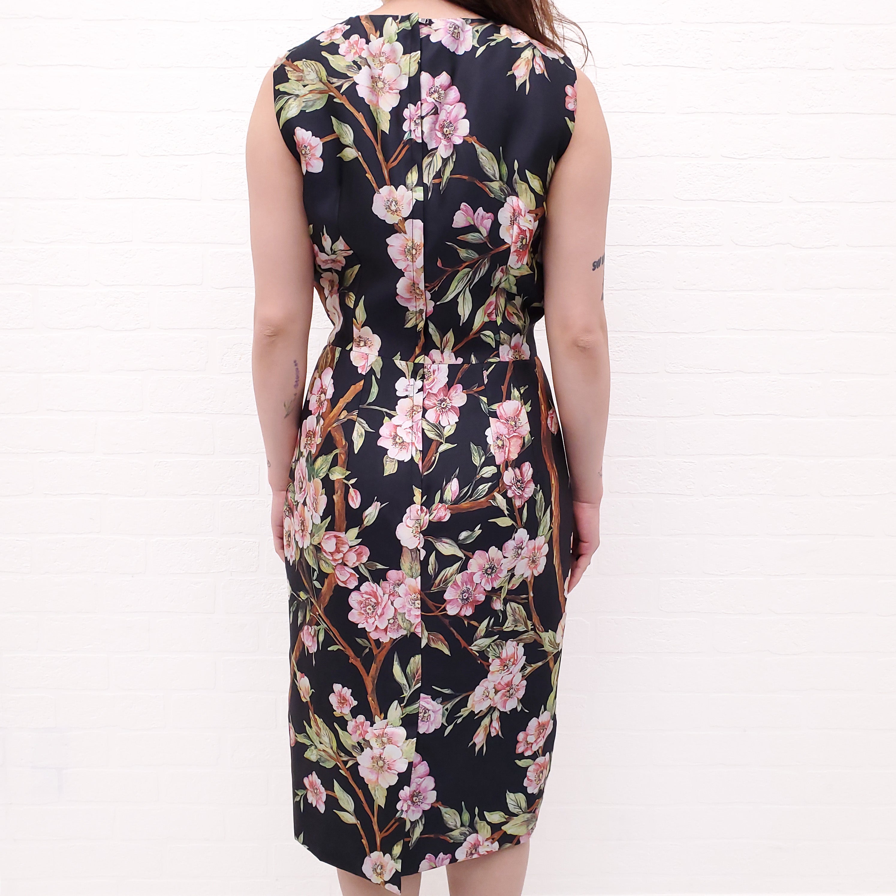 DOLCE & GABBANA BLACK AND PINK FLORAL DRESS - SIZE 40