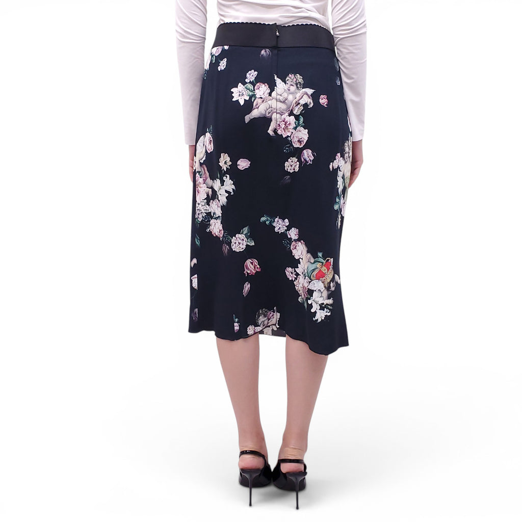 DOLCE & GABBANA BLACK ANGEL PATTERNED SKIRT - SIZE 46