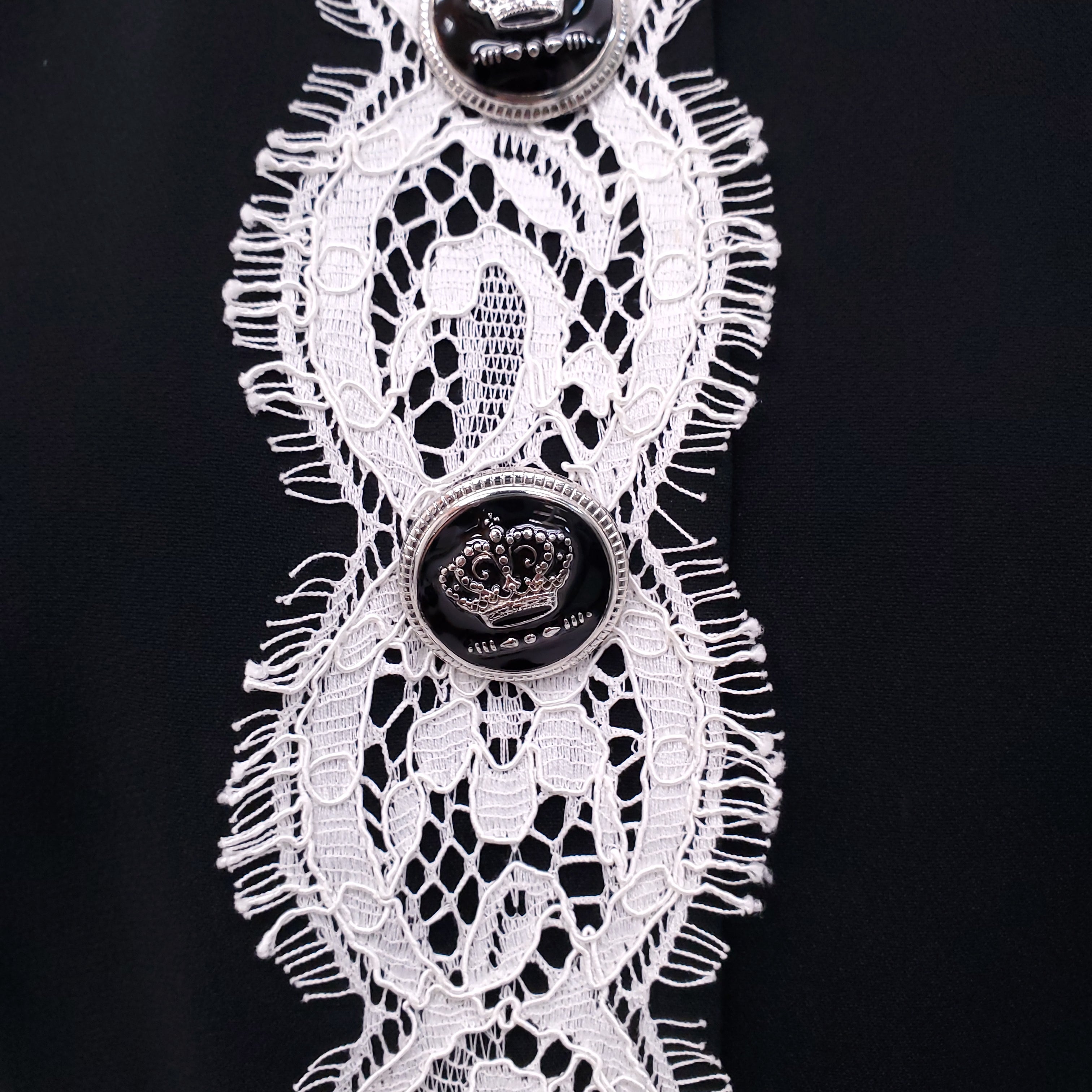 DOLCE & GABBANA BLACK DRESS WITH WHITE LACE AND CROWN BUTTONS - SIZE 46