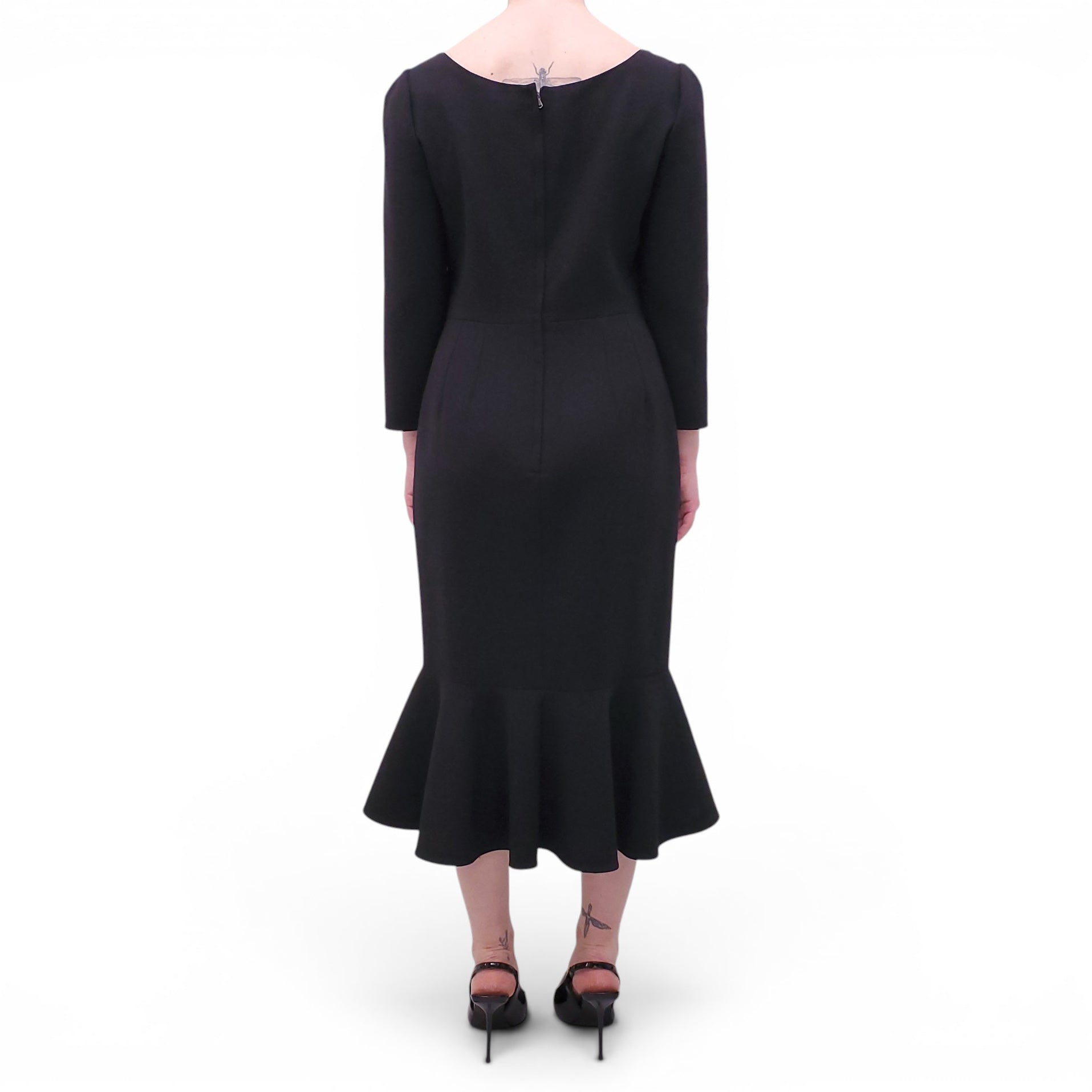 DOLCE & GABBANA BLACK FLORAL DRESS WITH SEQUIN ROSES - SIZE 46