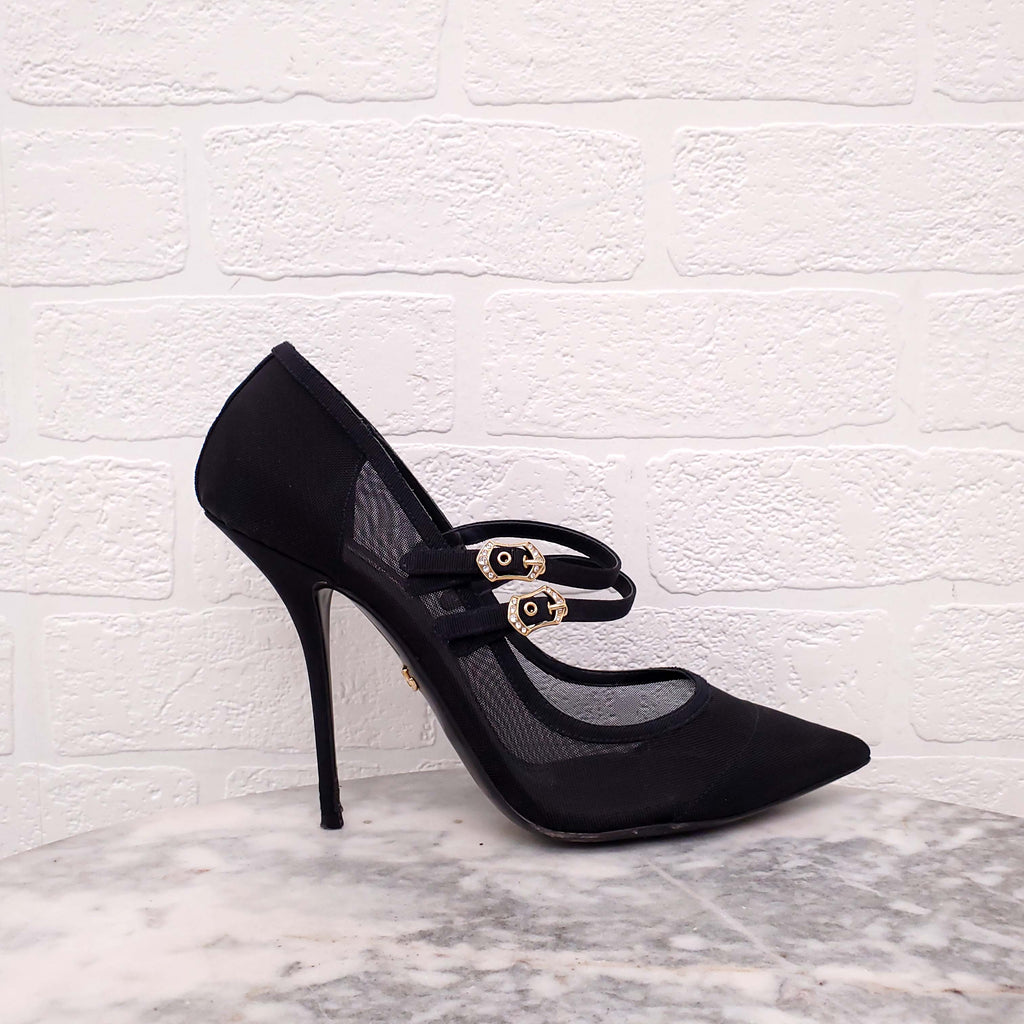 DOLCE & GABBANA BLACK MESH DOUBLE STRAP HEELS - SIZE 40