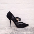 DOLCE & GABBANA BLACK MESH DOUBLE STRAP HEELS - SIZE 40