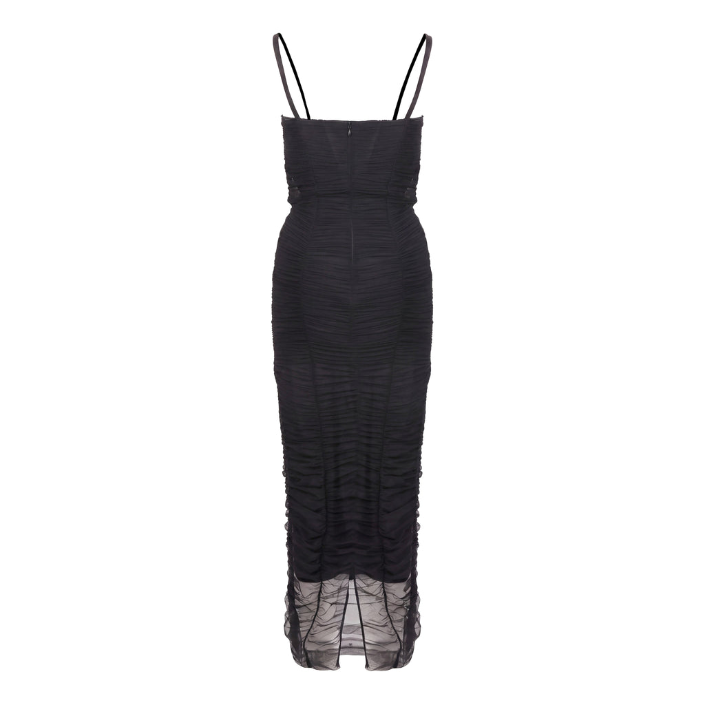 DOLCE & GABBANA BLACK RUCHED DRESS - SIZE 44