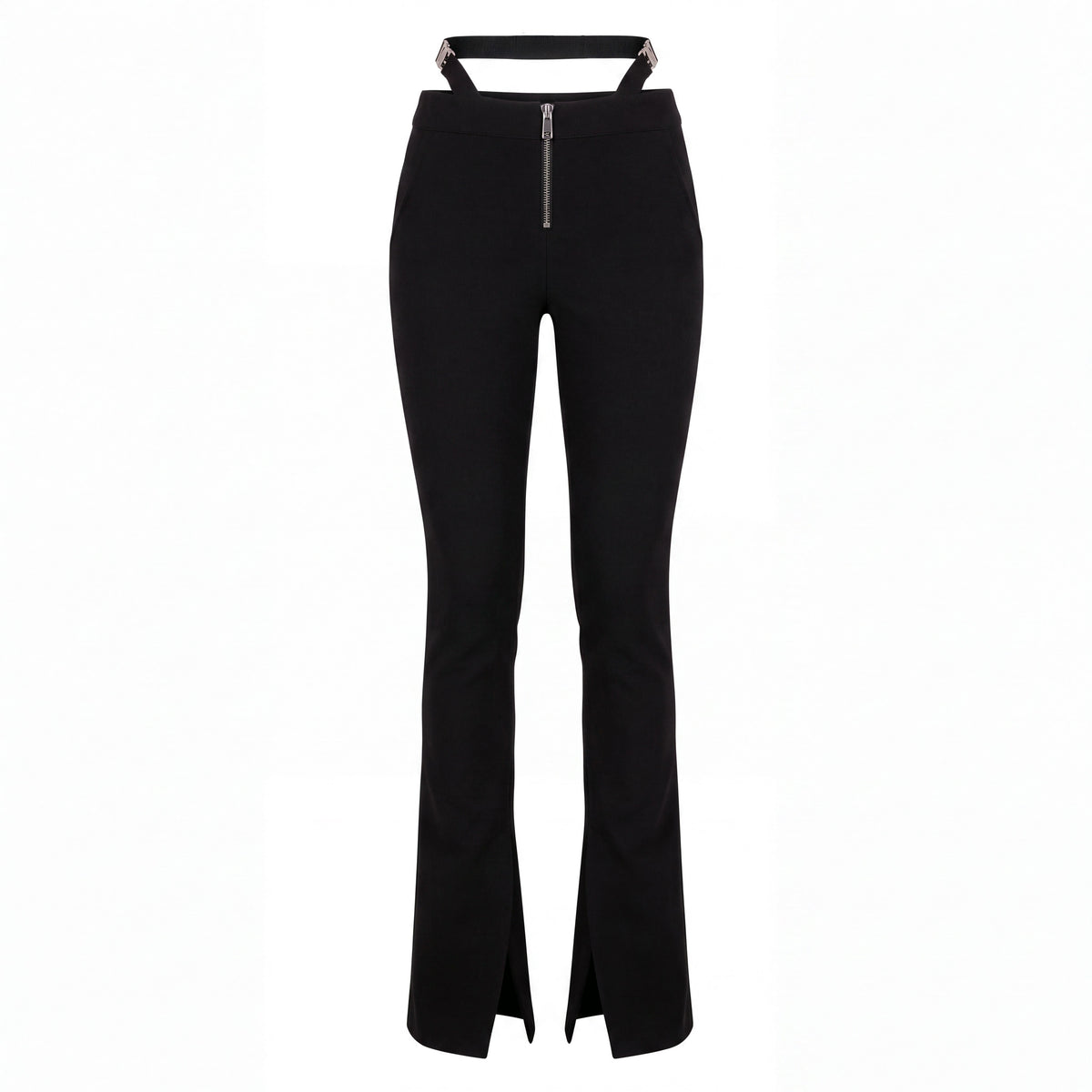 DOLCE & GABBANA BLACK TROUSERS WITH SILVER LOGO BELT DETAIL - SIZE 46