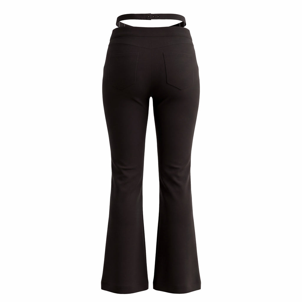 DOLCE & GABBANA BLACK TROUSERS WITH SILVER LOGO BELT DETAIL - SIZE 46