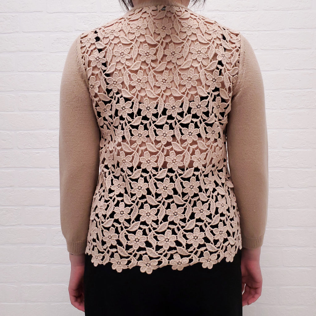 DOLCE & GABBANA BLUSH CARDIGAN WITH LACE DETAIL BACK - SIZE 40