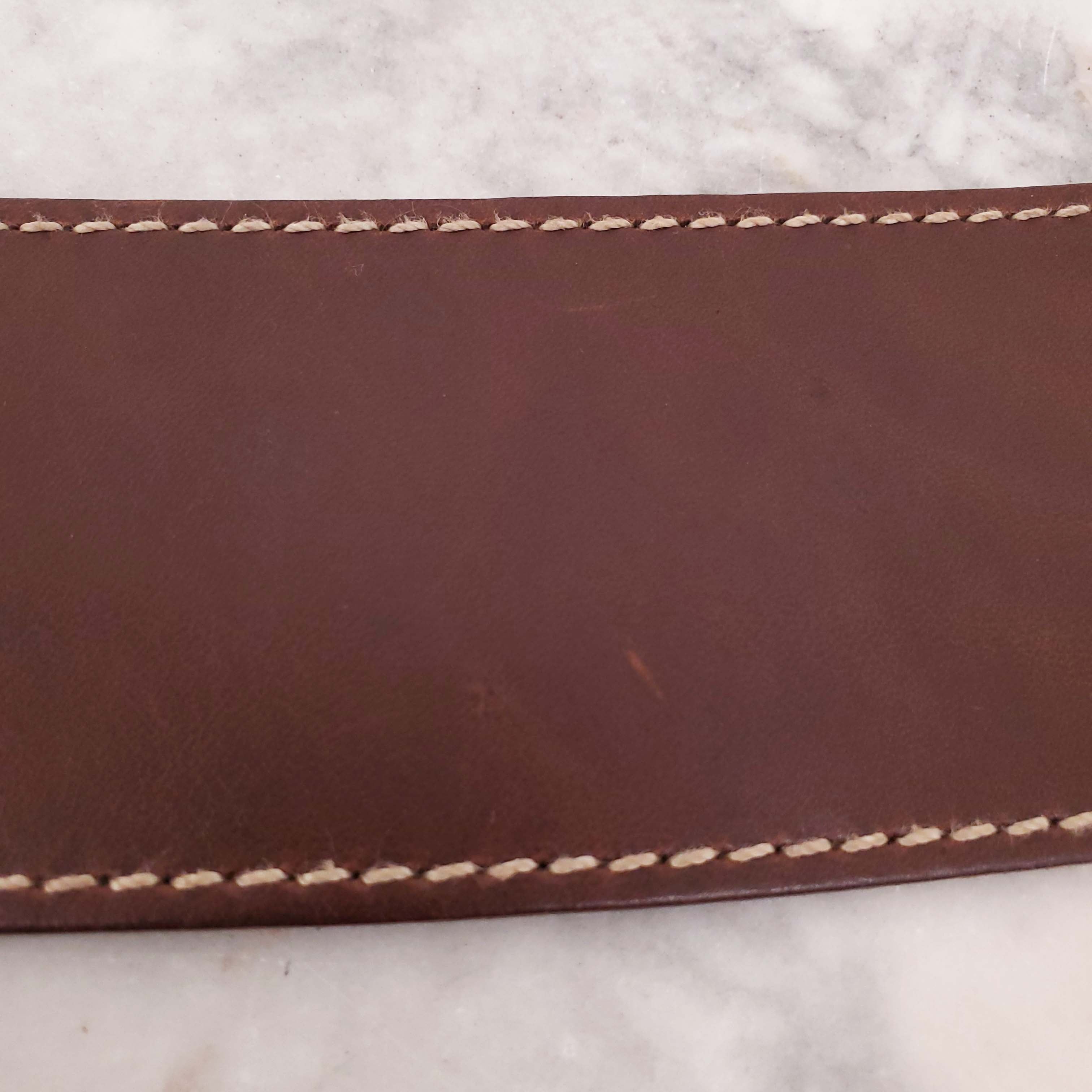 DOLCE & GABBANA BROWN LEATHER DOUBLE BELT WITH GOLD BUCKLE - SIZE 75