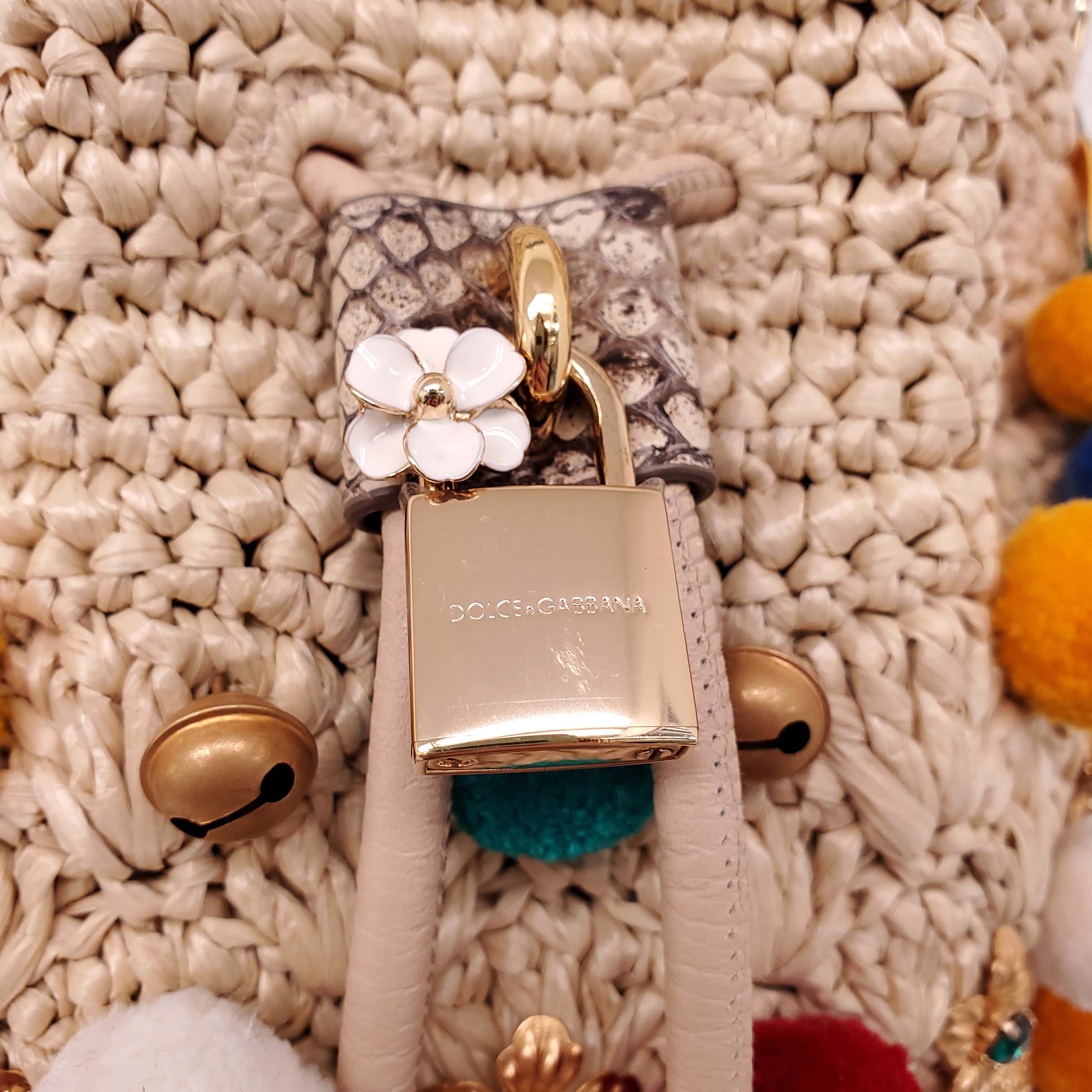 DOLCE & GABBANA CLAUDIA POM-POMS BUCKET BAG