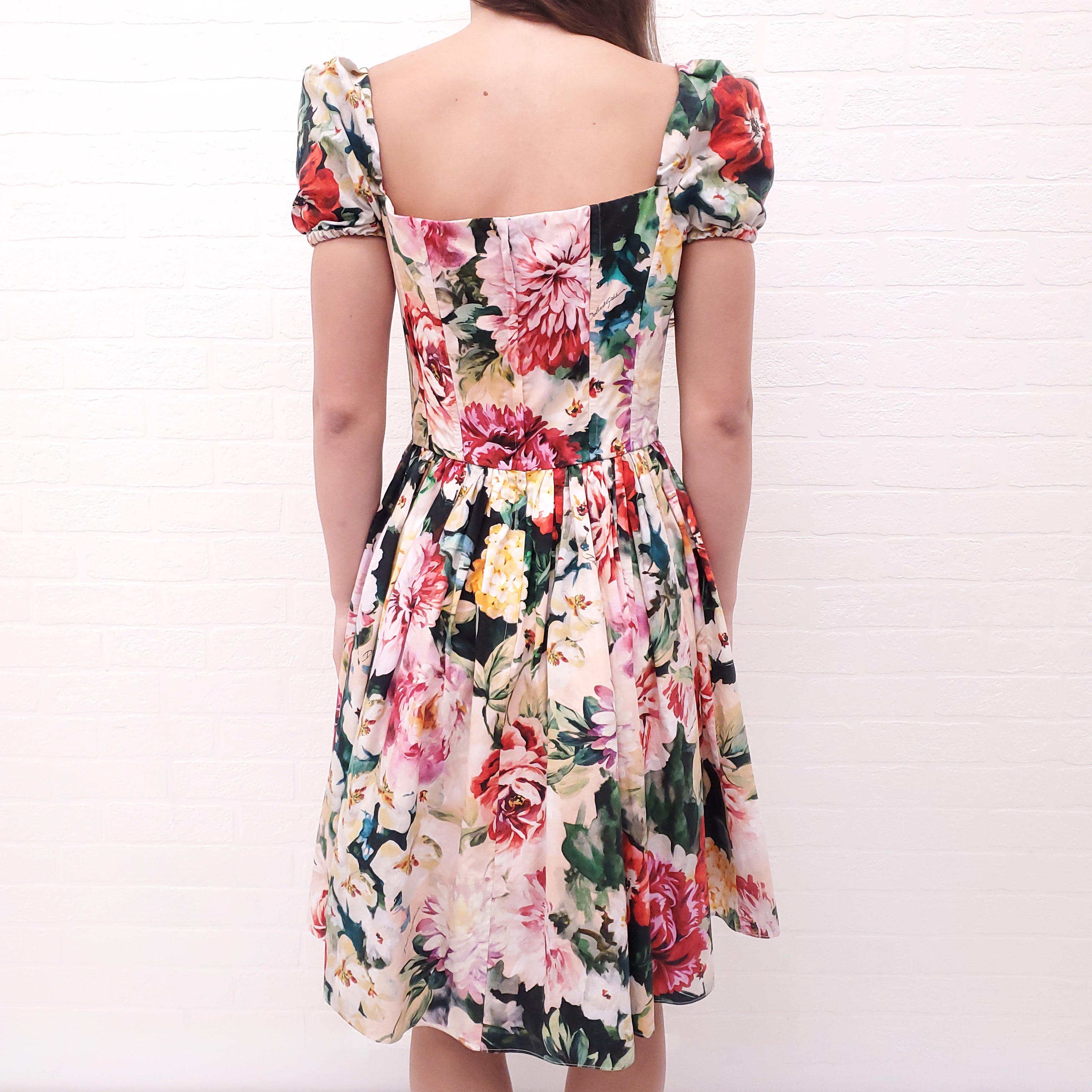 DOLCE & GABBANA FLORAL COTTON SHORT SLEEVE LACE UP DRESS - SIZE 38