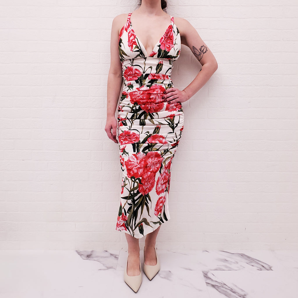 DOLCE & GABBANA FLORAL RUCHED MAXI DRESS - SIZE 44