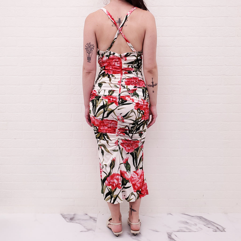 DOLCE & GABBANA FLORAL RUCHED MAXI DRESS - SIZE 44