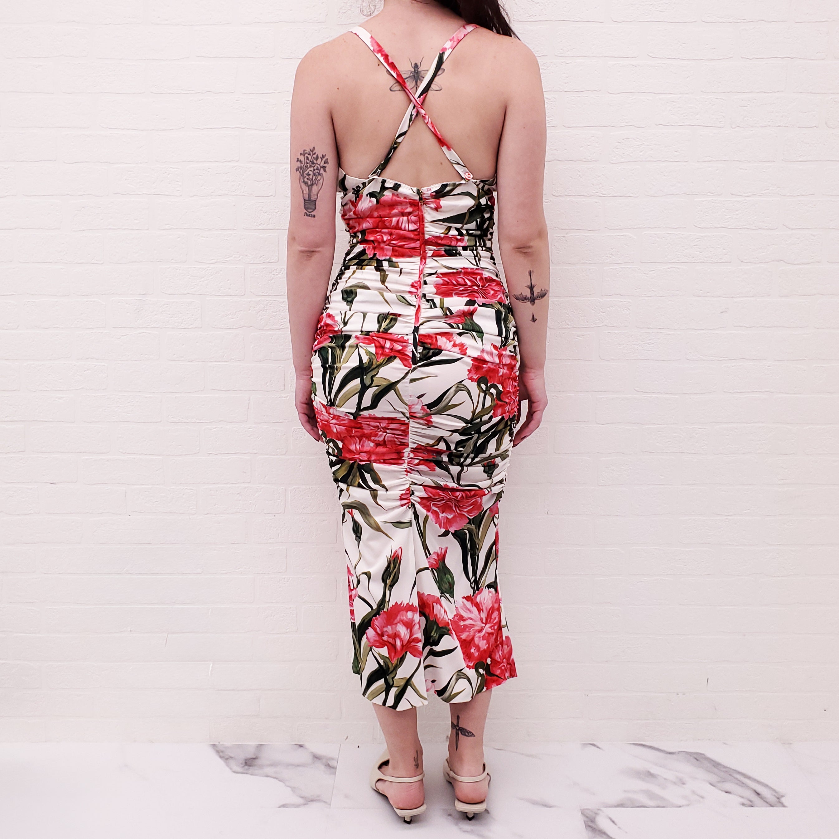 DOLCE & GABBANA FLORAL RUCHED MAXI DRESS - SIZE 44