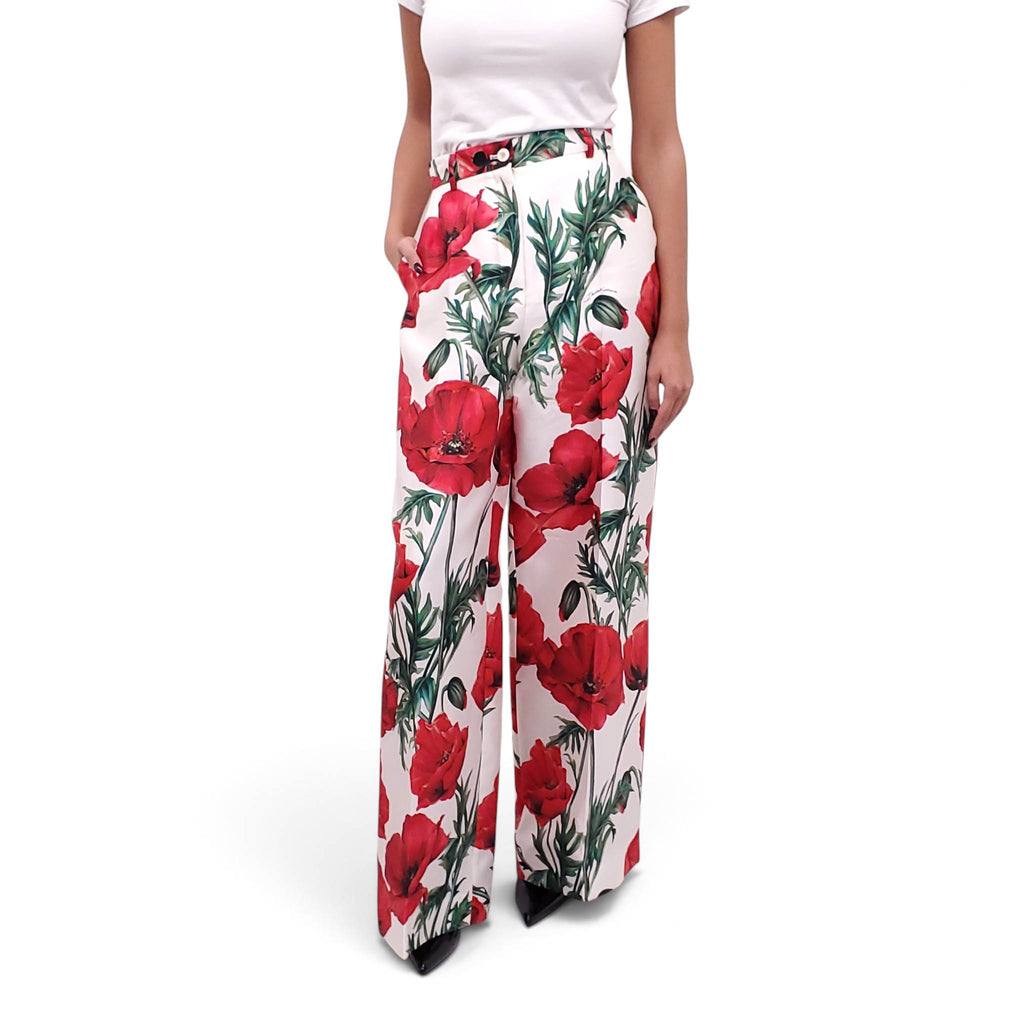 DOLCE & GABBANA FLORAL SILK TROUSERS - SIZE 44 (FIT SMALL), FITS LIKE A 40