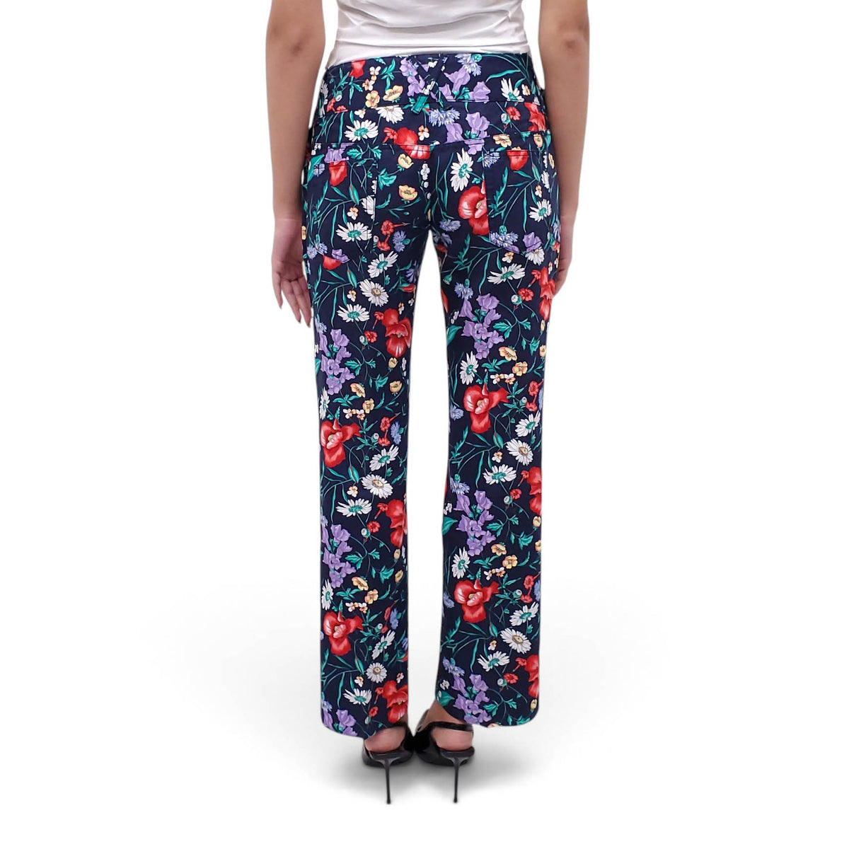 DOLCE & GABBANA FLORAL TROUSERS WITH D&G SILVER LOGO - SIZE 44 (FITS SIZE 6/8)