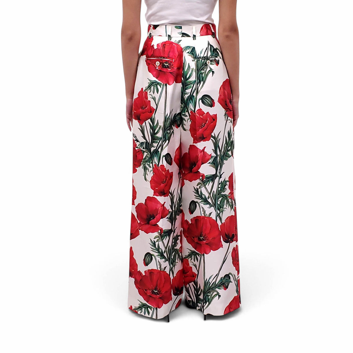 DOLCE & GABBANA FLORAL SILK TROUSERS - SIZE 44 (FIT SMALL), FITS LIKE A 40