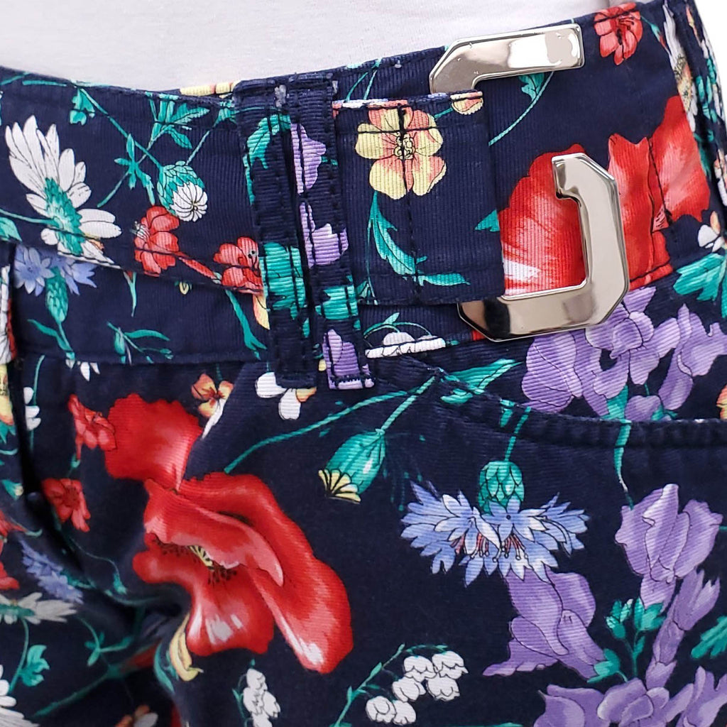 DOLCE & GABBANA FLORAL TROUSERS WITH D&G SILVER LOGO - SIZE 44 (FITS SIZE 6/8)