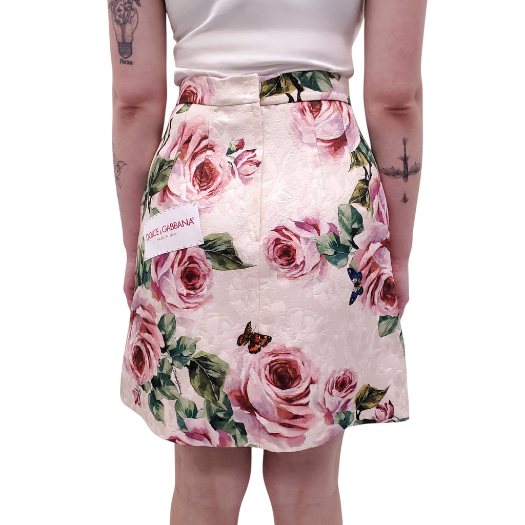 DOLCE & GABBANA FLORAL SKIRT WITH MULTICOLOURED BUTTONS  - SIZE 40