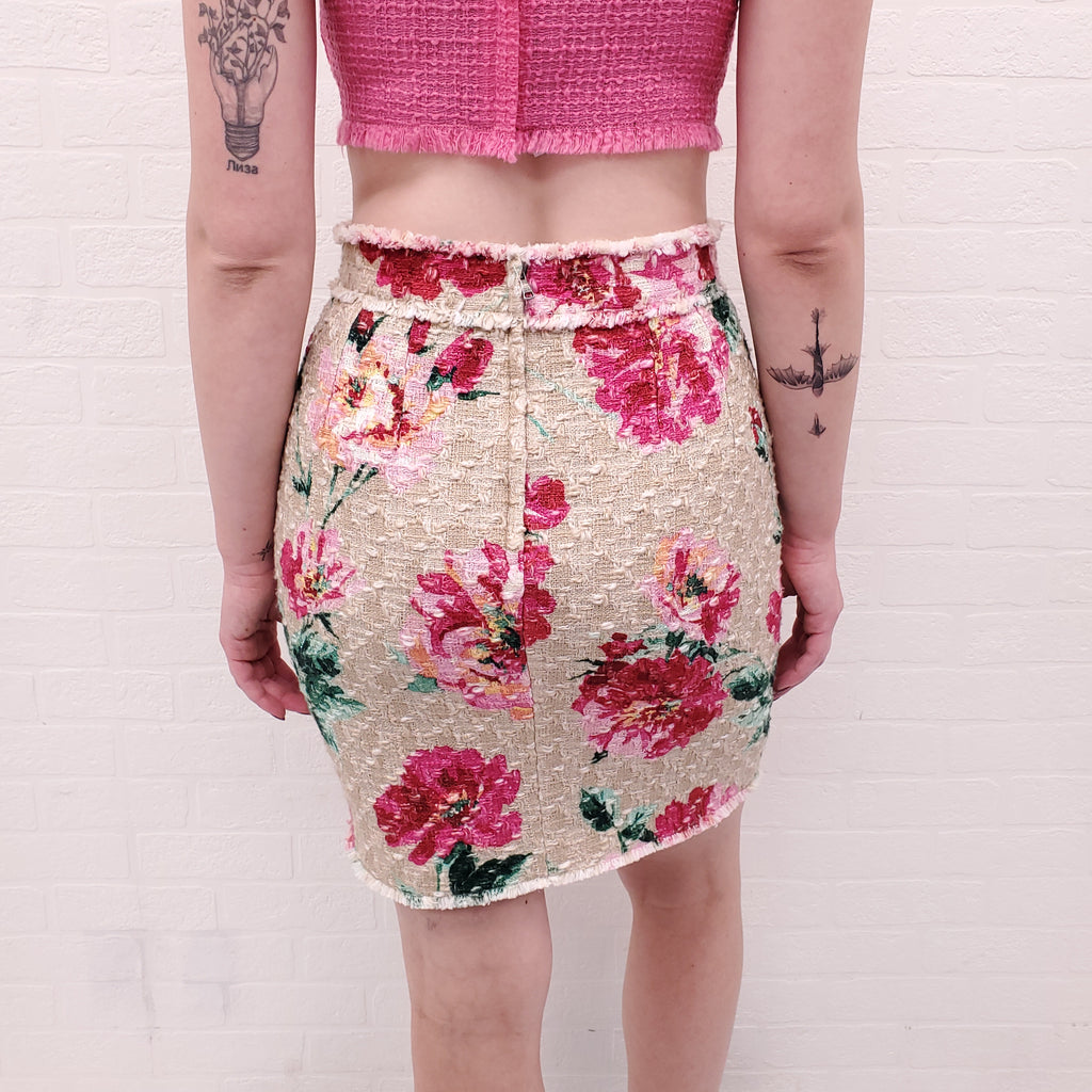 DOLCE & GABBANA FLORAL TWEED SKIRT - SIZE 42