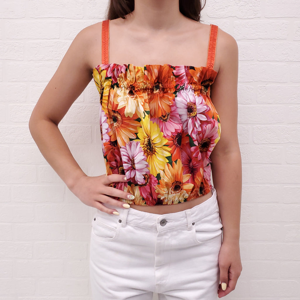 DOLCE & GABBANA GERBERA DAISY PRINT POPLIN CROP TOP - SIZE 42
