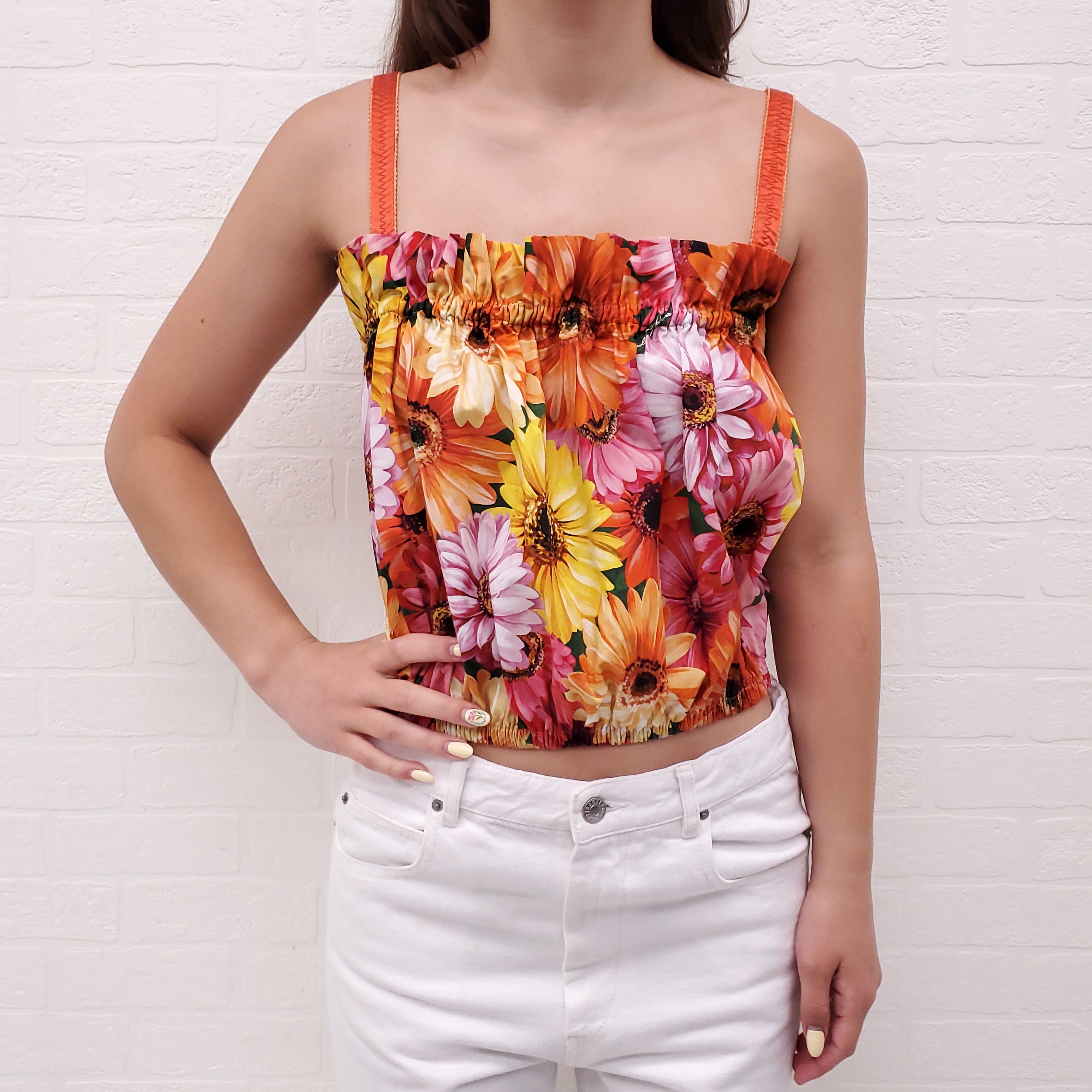 DOLCE & GABBANA GERBERA DAISY PRINT POPLIN CROP TOP - SIZE 42