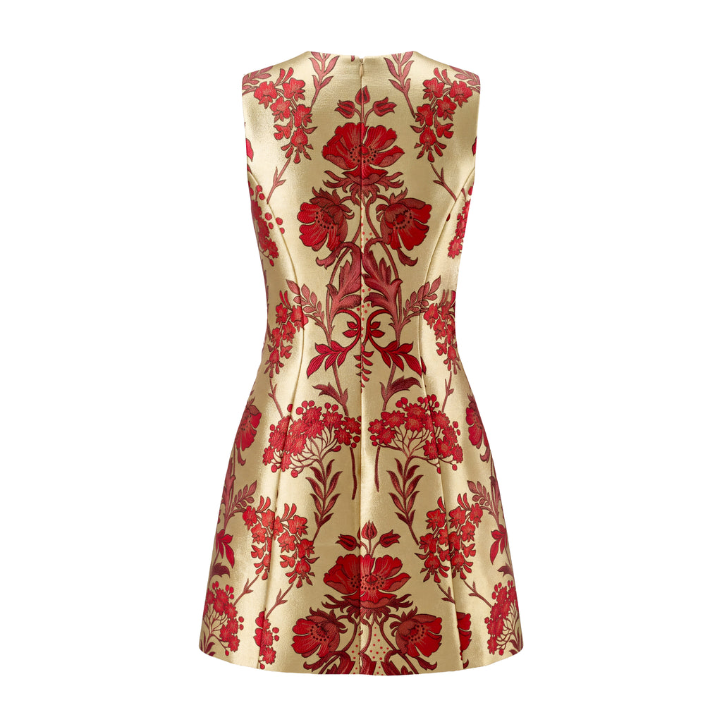 DOLCE & GABBANA GOLD AND RED JACQUARD DRESS - SIZE 36