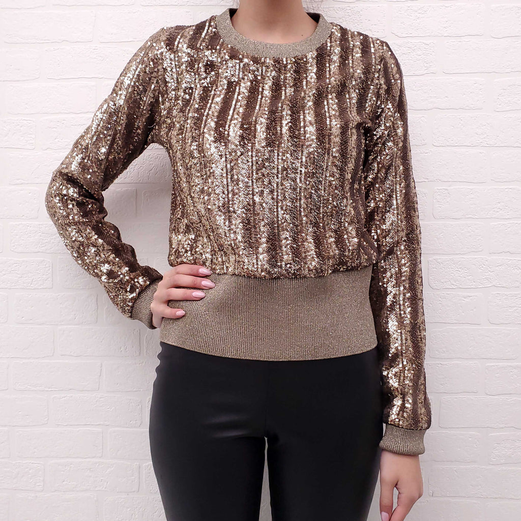 DOLCE & GABBANA GOLD SEQUIN SWEATER - SIZE 42