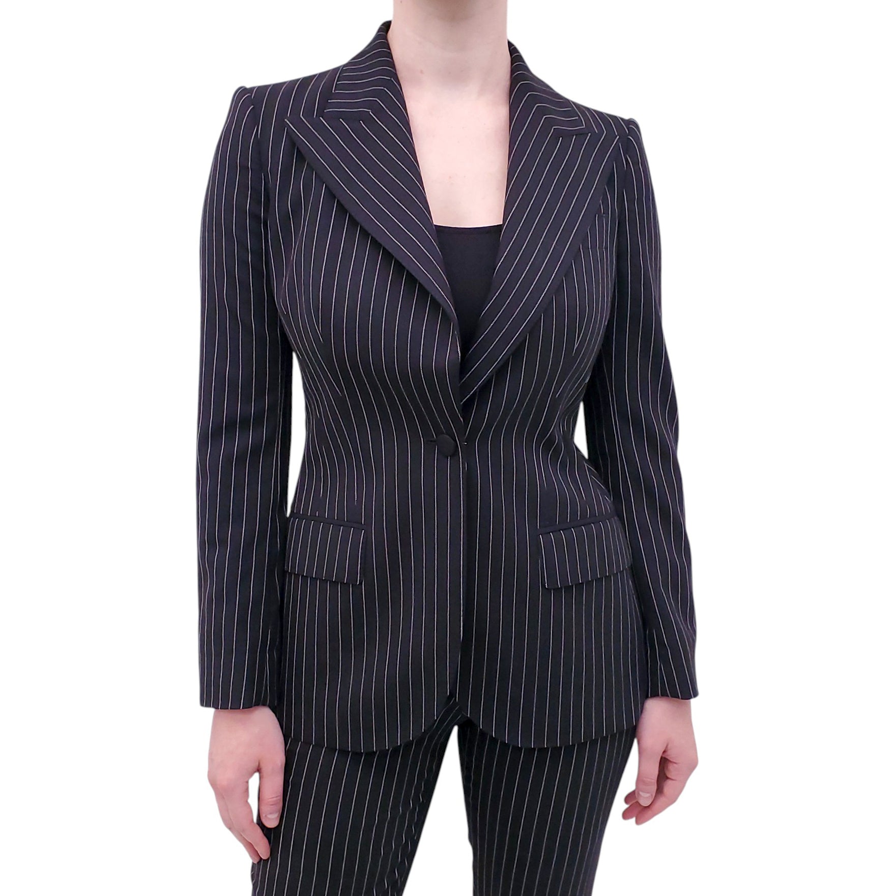 DOLCE & GABBANA GREY PINSTRIPED SUIT WITH LEOPARD INTERIOR - SIZE 38