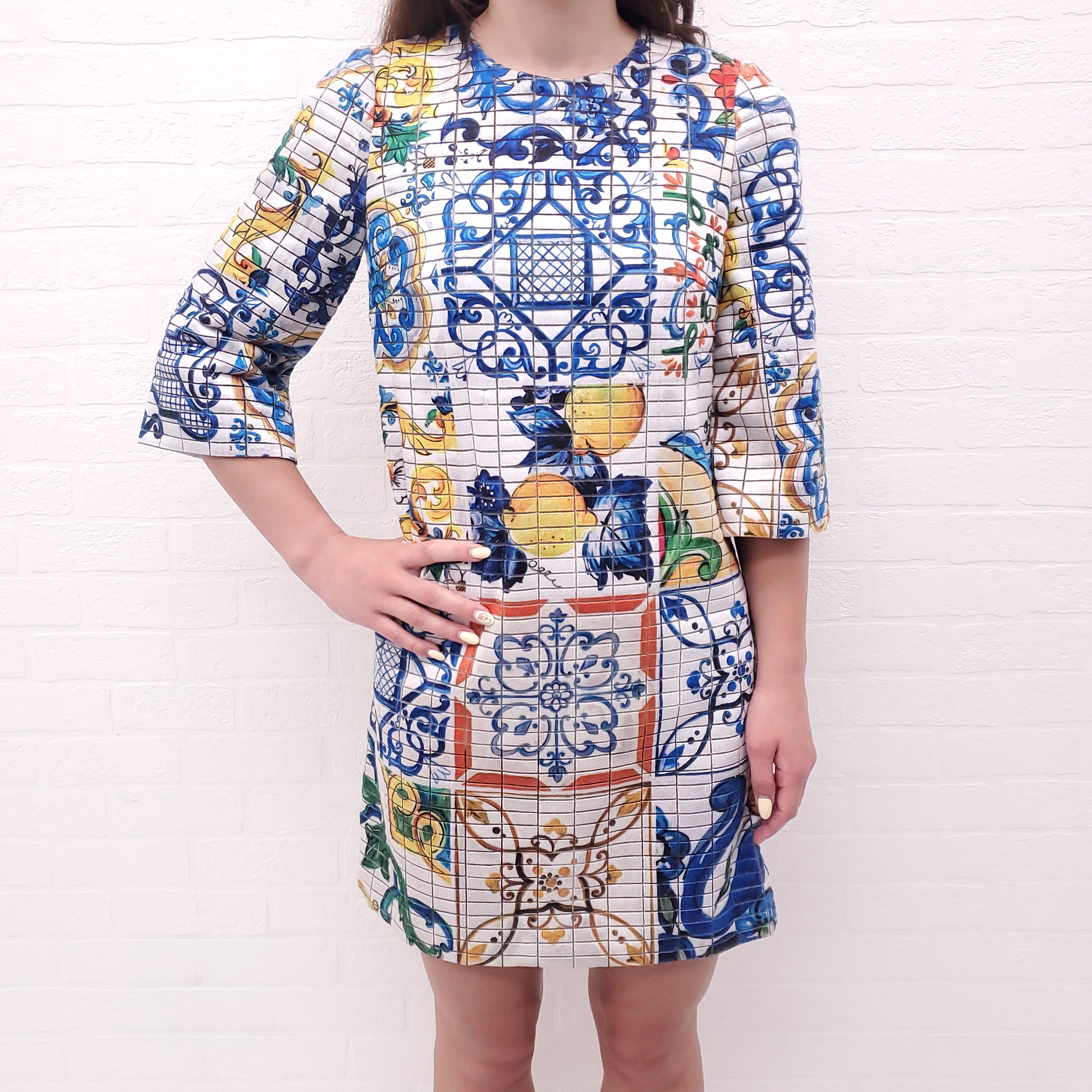 DOLCE & GABBANA LEMON MAJOLICA PRINT DRESS - SIZE 38