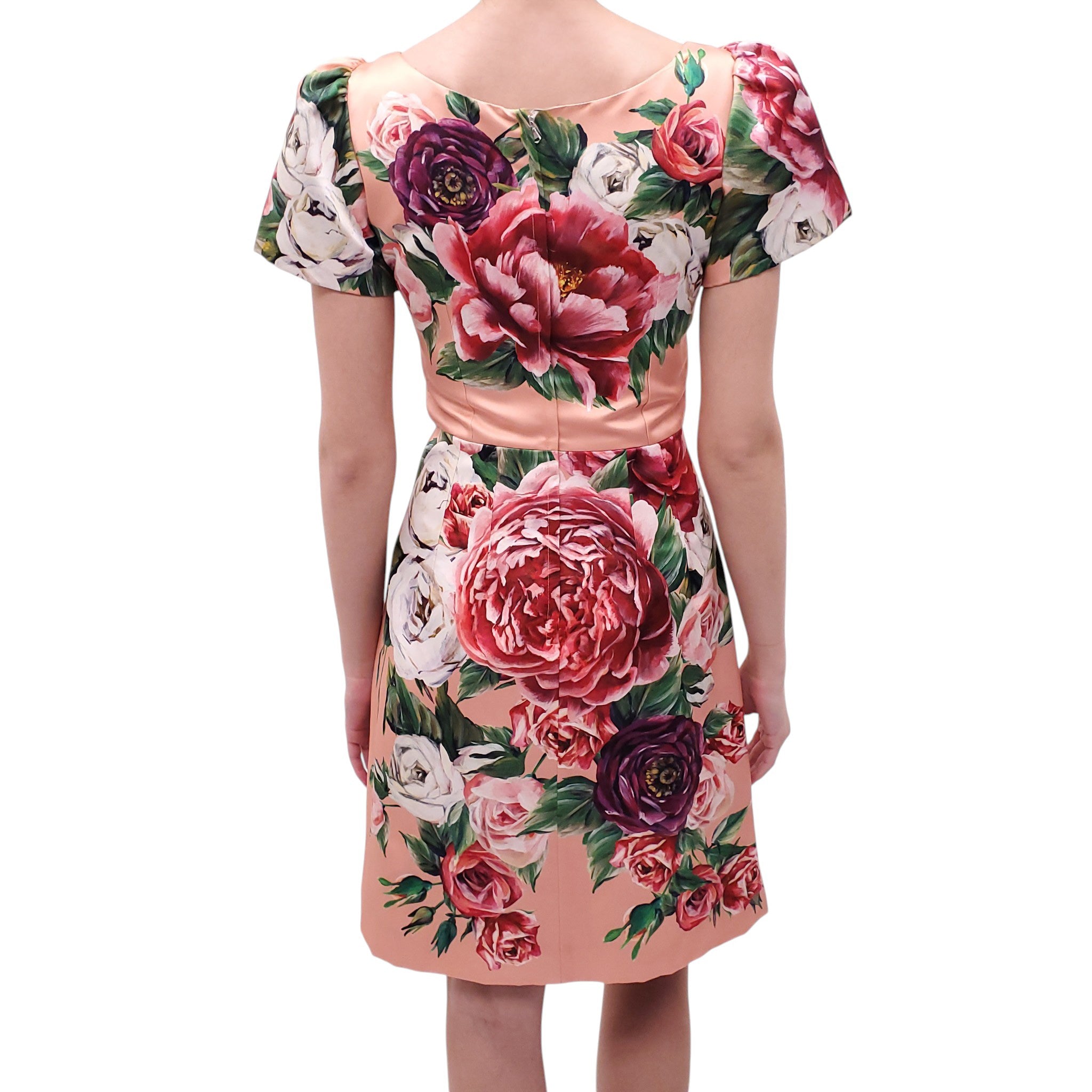 DOLCE & GABBANA PEACH FLORAL PATTERNED DRESS - SIZE 38