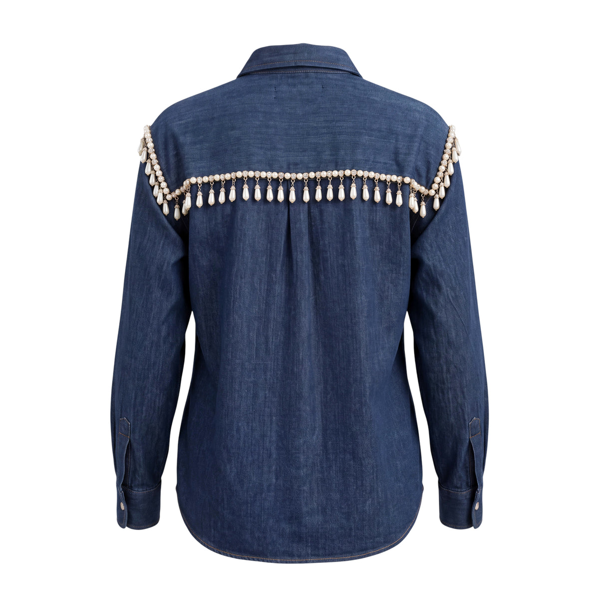 DOLCE & GABBANA PEARL DENIM BLOUSE - SIZE 44