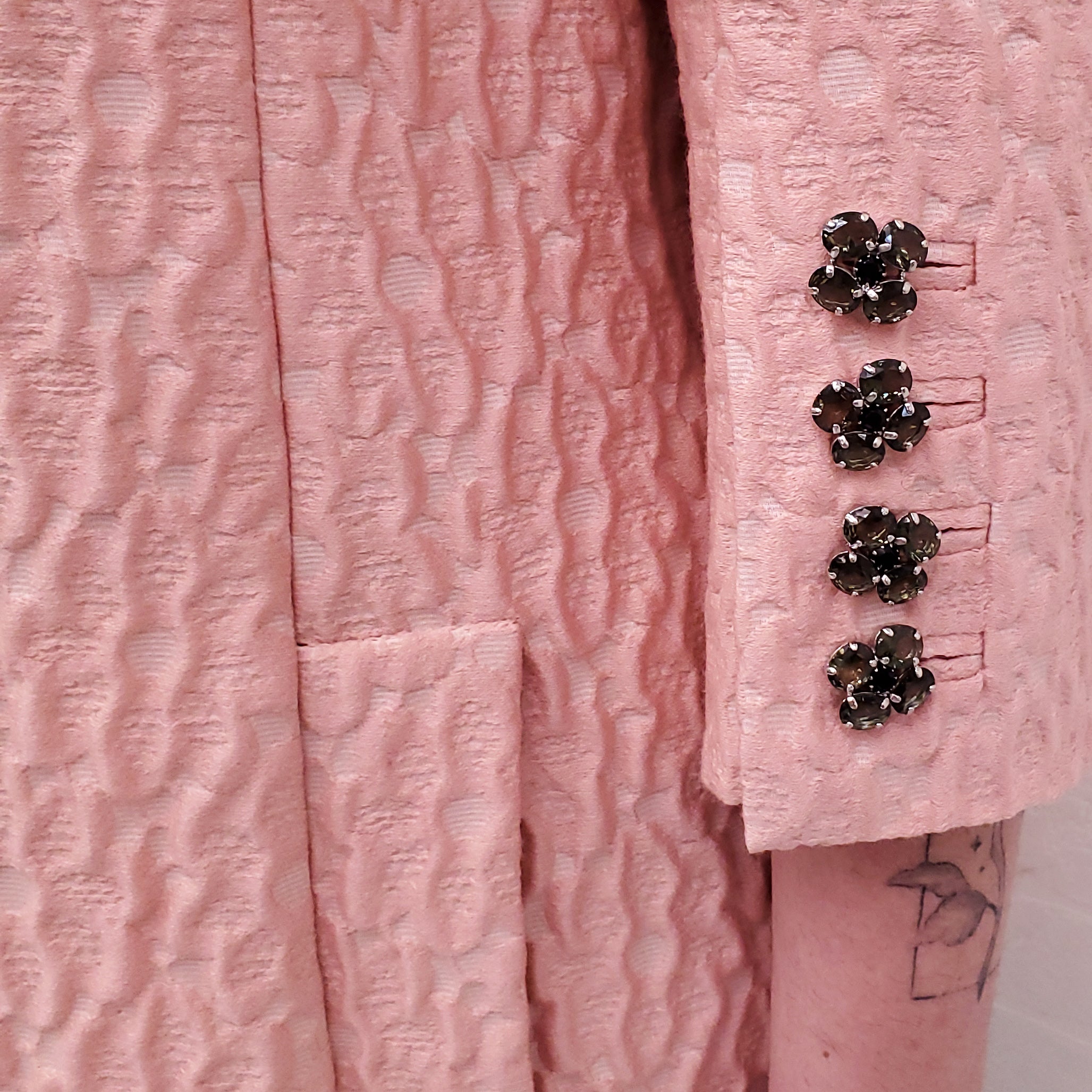 DOLCE & GABBANA PINK BROCADE JACKET WITH CRYSTAL BUTTONS - SIZE 42