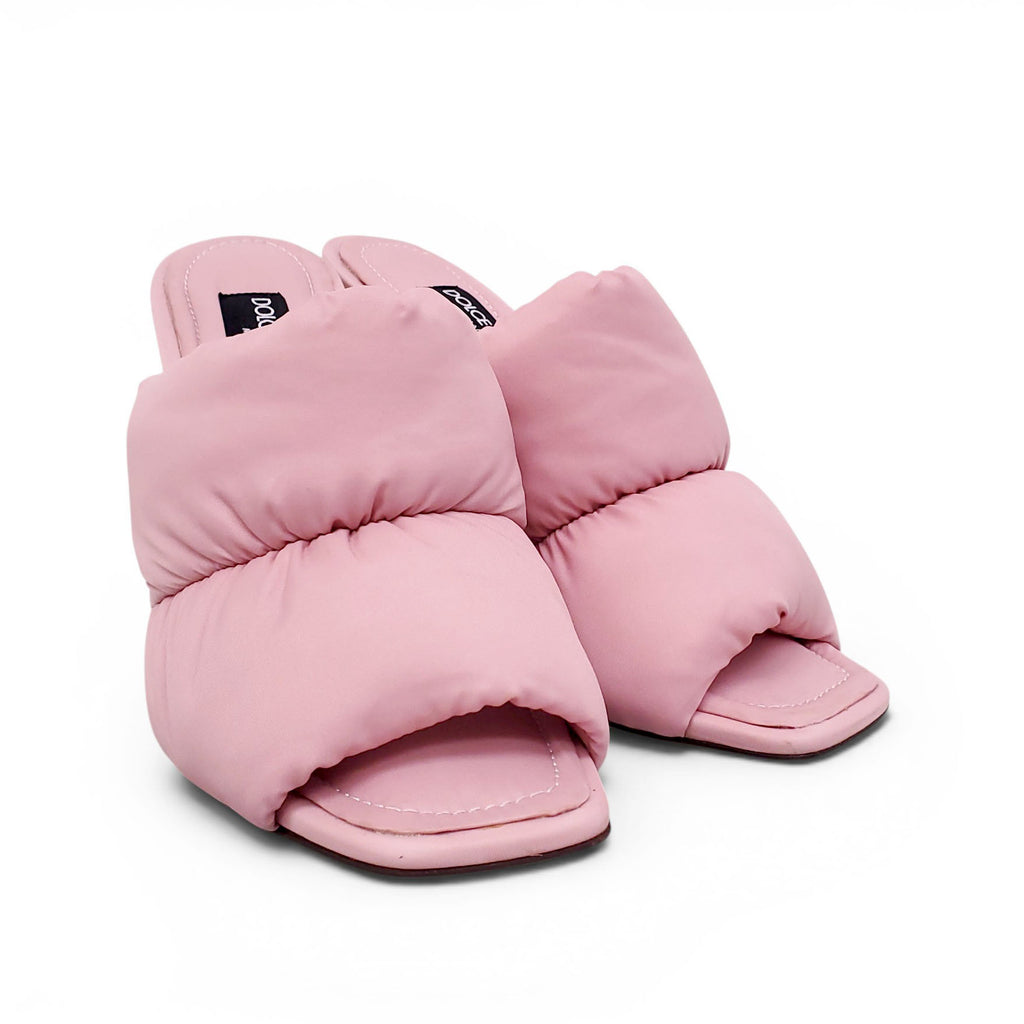 DOLCE & GABBANA PINK PUFFER LOGO HEELS - SIZE 41