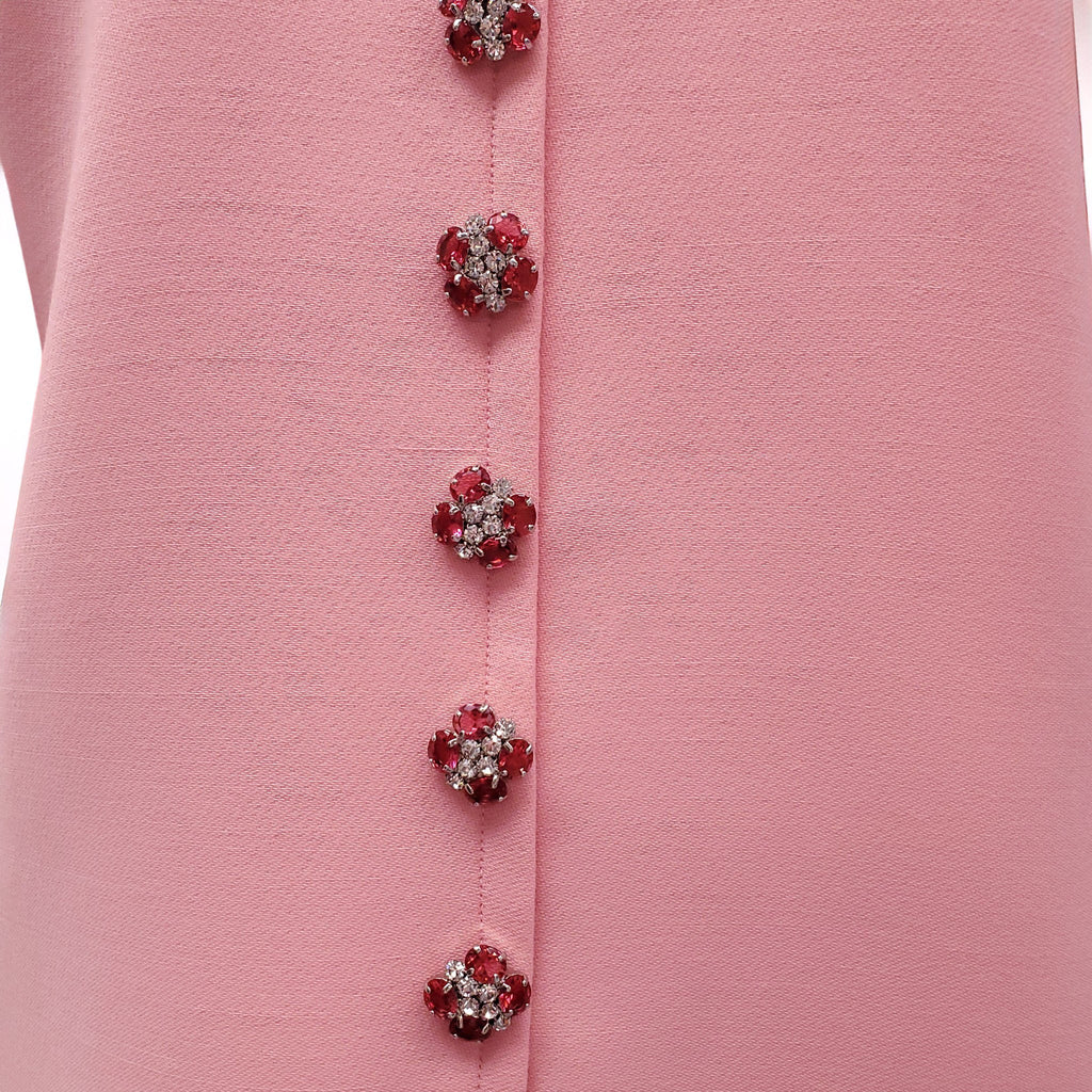 DOLCE & GABBANA PINK ROSE FLORAL CRYSTAL DRESS - SIZE 46