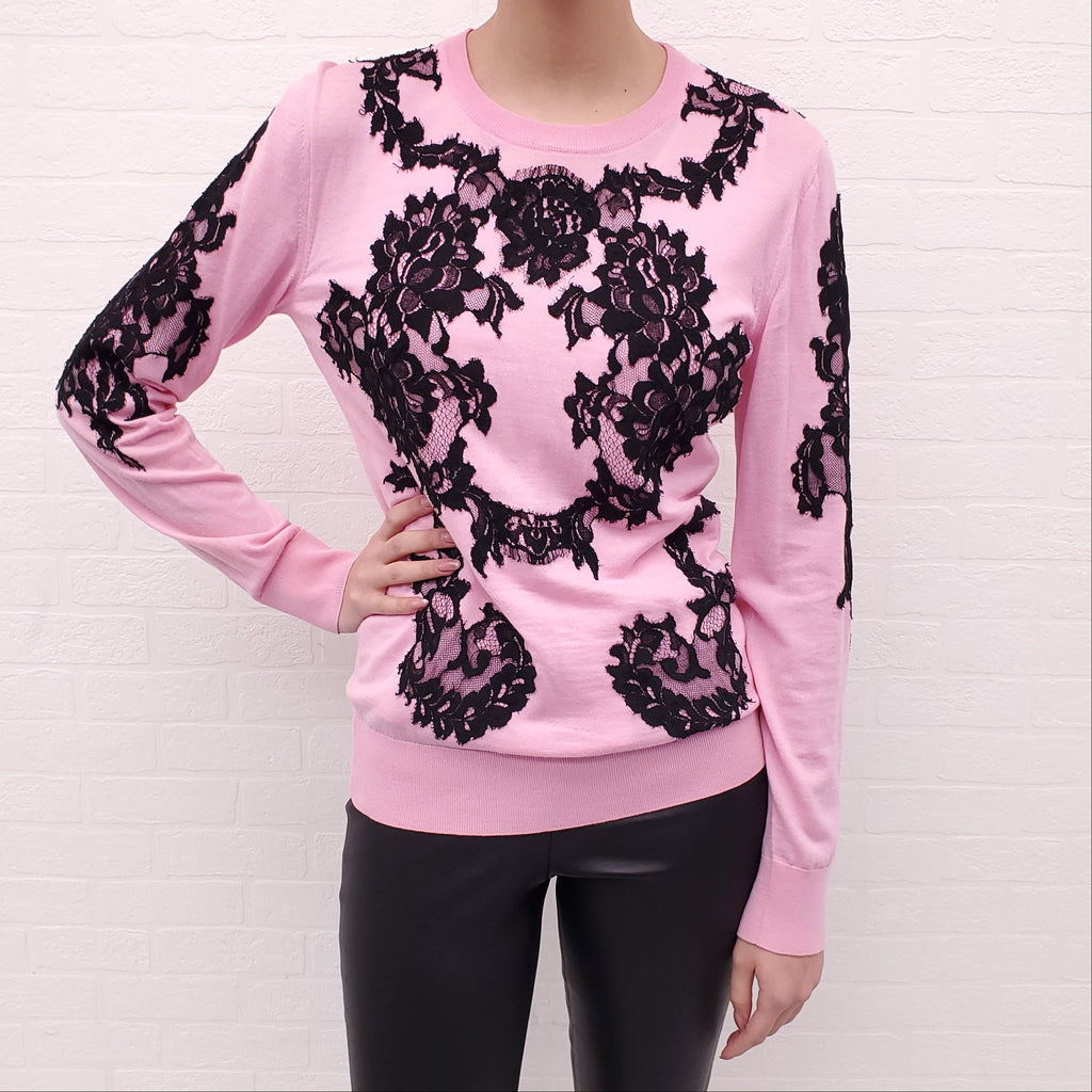 DOLCE & GABBANA PINK SWEATER WITH BLACK LACE - SIZE 44