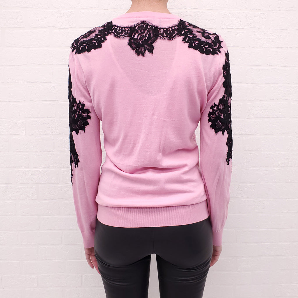 DOLCE & GABBANA PINK SWEATER WITH BLACK LACE - SIZE 44