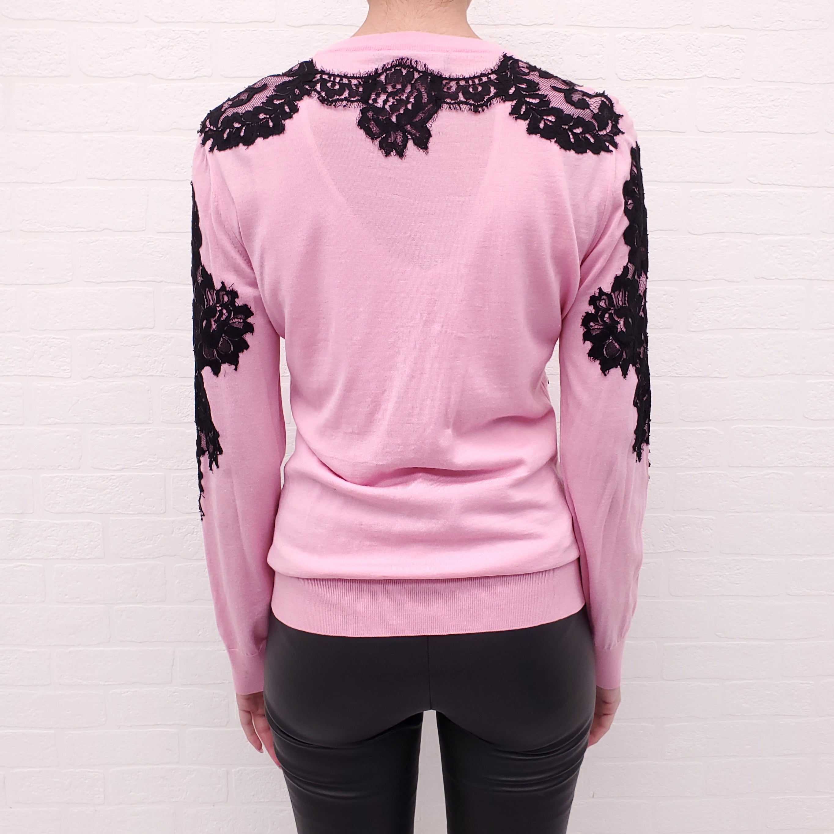 DOLCE & GABBANA PINK SWEATER WITH BLACK LACE - SIZE 44