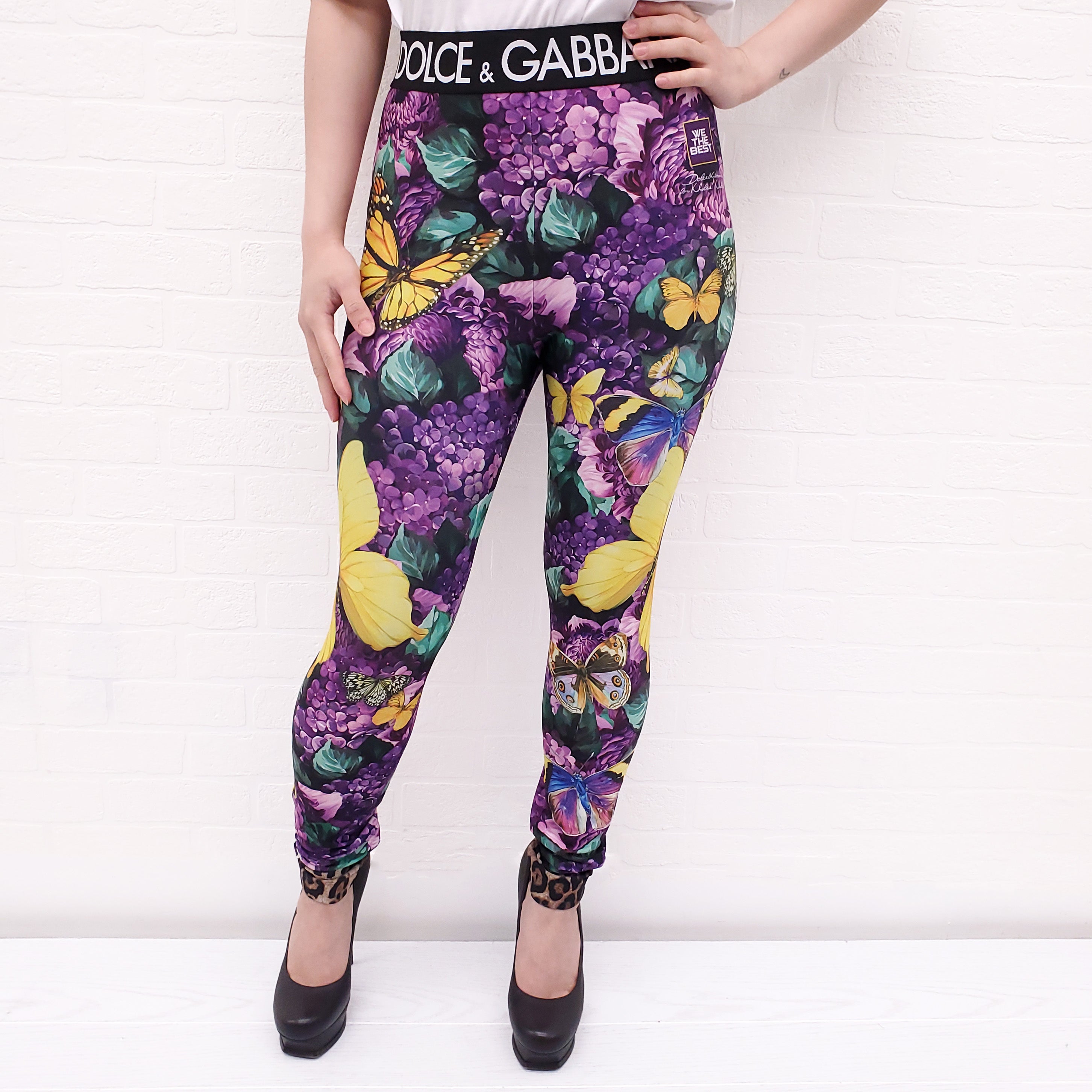DOLCE & GABBANA PURPLE PATTERNED LEGGINGS - SIZE S