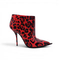 DOLCE & GABBANA RED PATENT CARDINALE LEOPARD PRINT ANKLE BOOTIES - SIZE 39.5