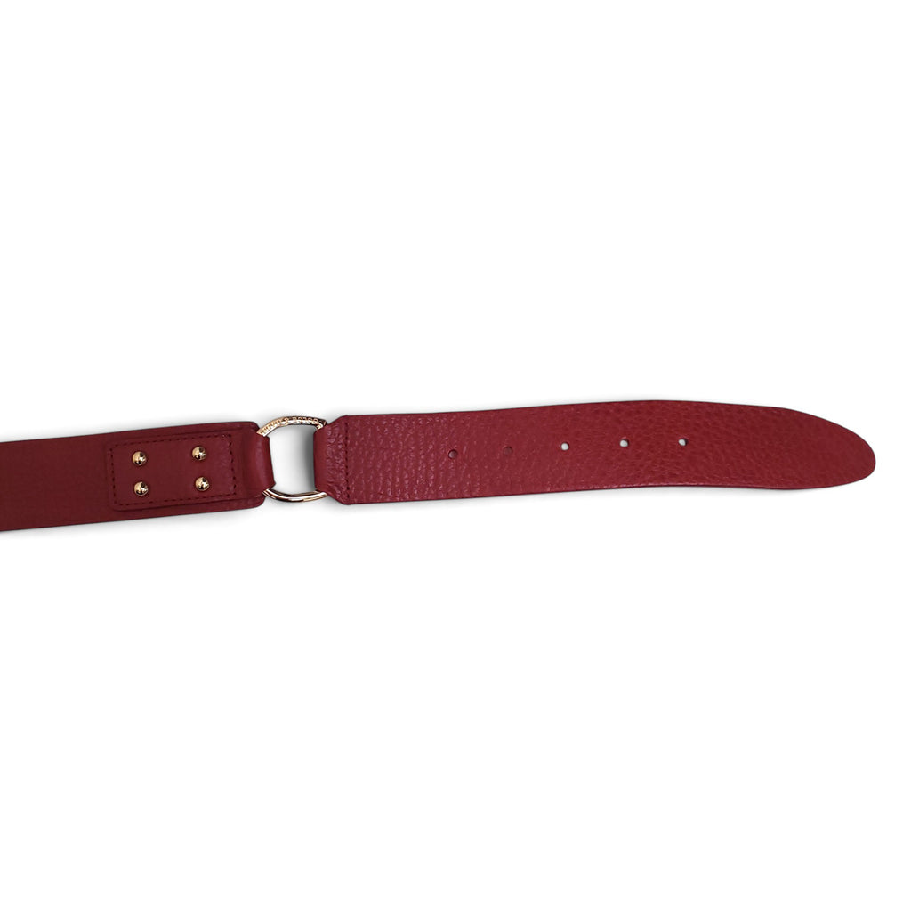 DOLCE & GABBANA RED LEATHER BELT WITH GOLD ACCENT DETAILS - SIZE 85